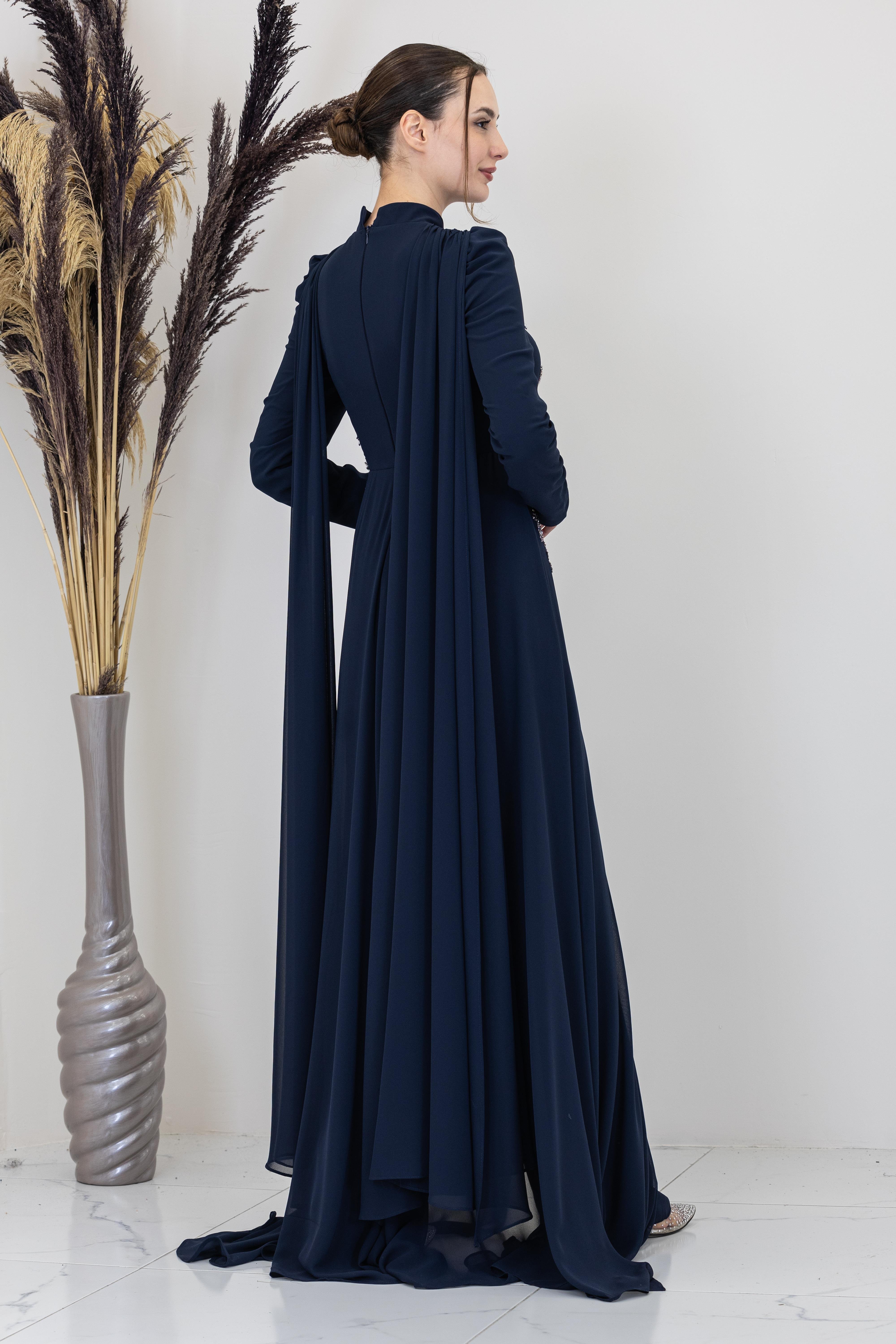 Kolları Pelerinli Elif Tulum - Lacivert