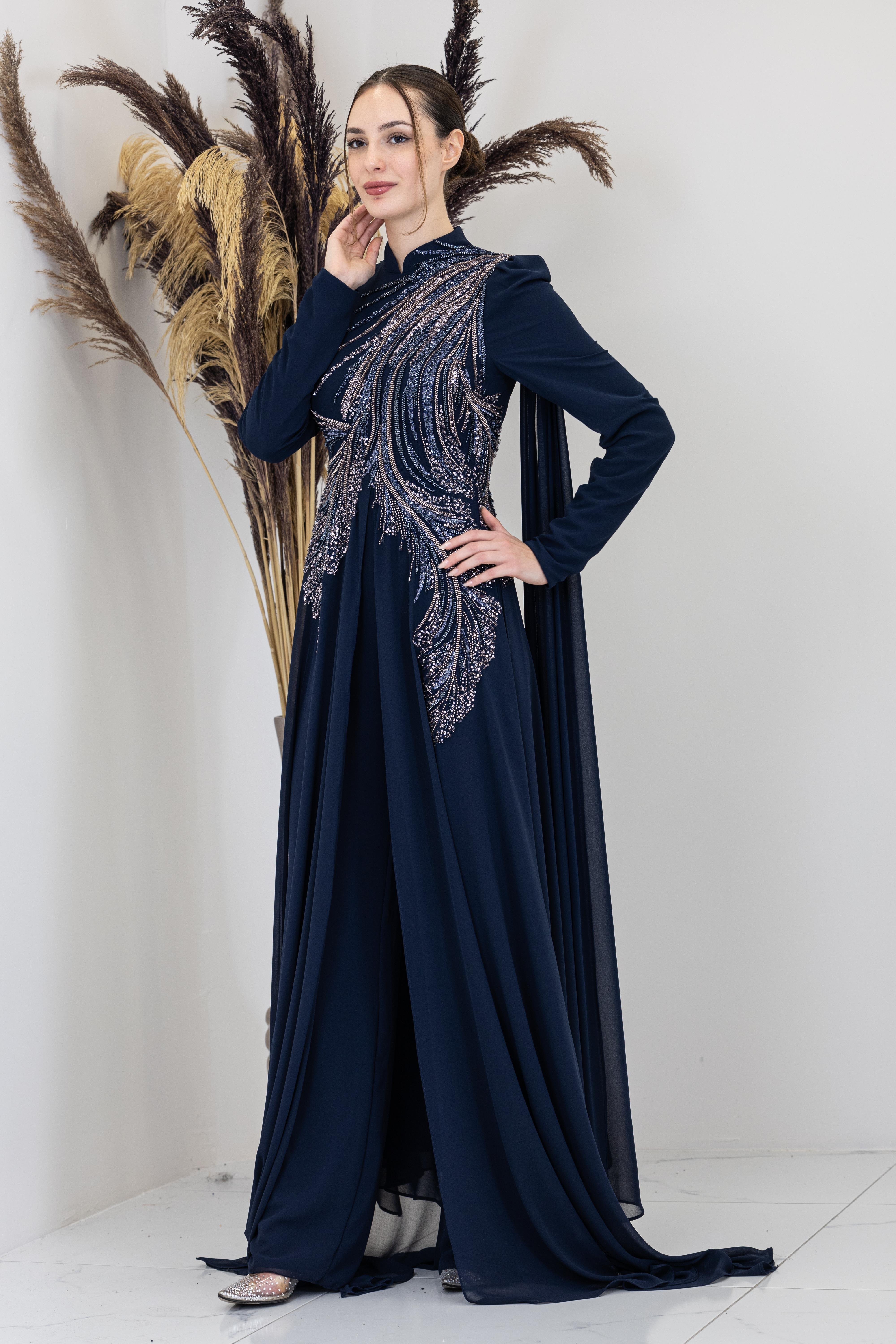 Kolları Pelerinli Elif Tulum - Lacivert