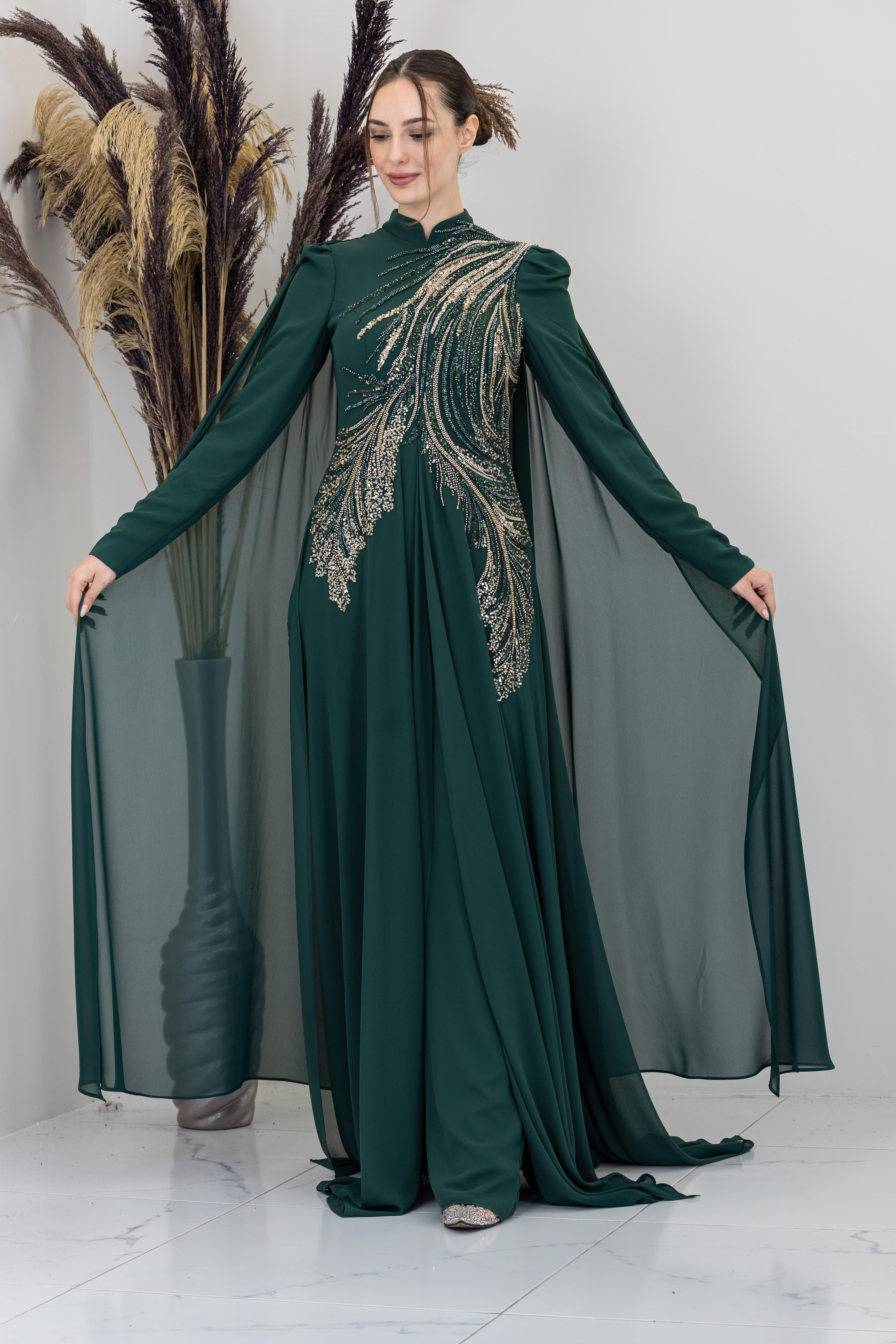 Kolları Pelerinli Elif Tulum - Zümrüt