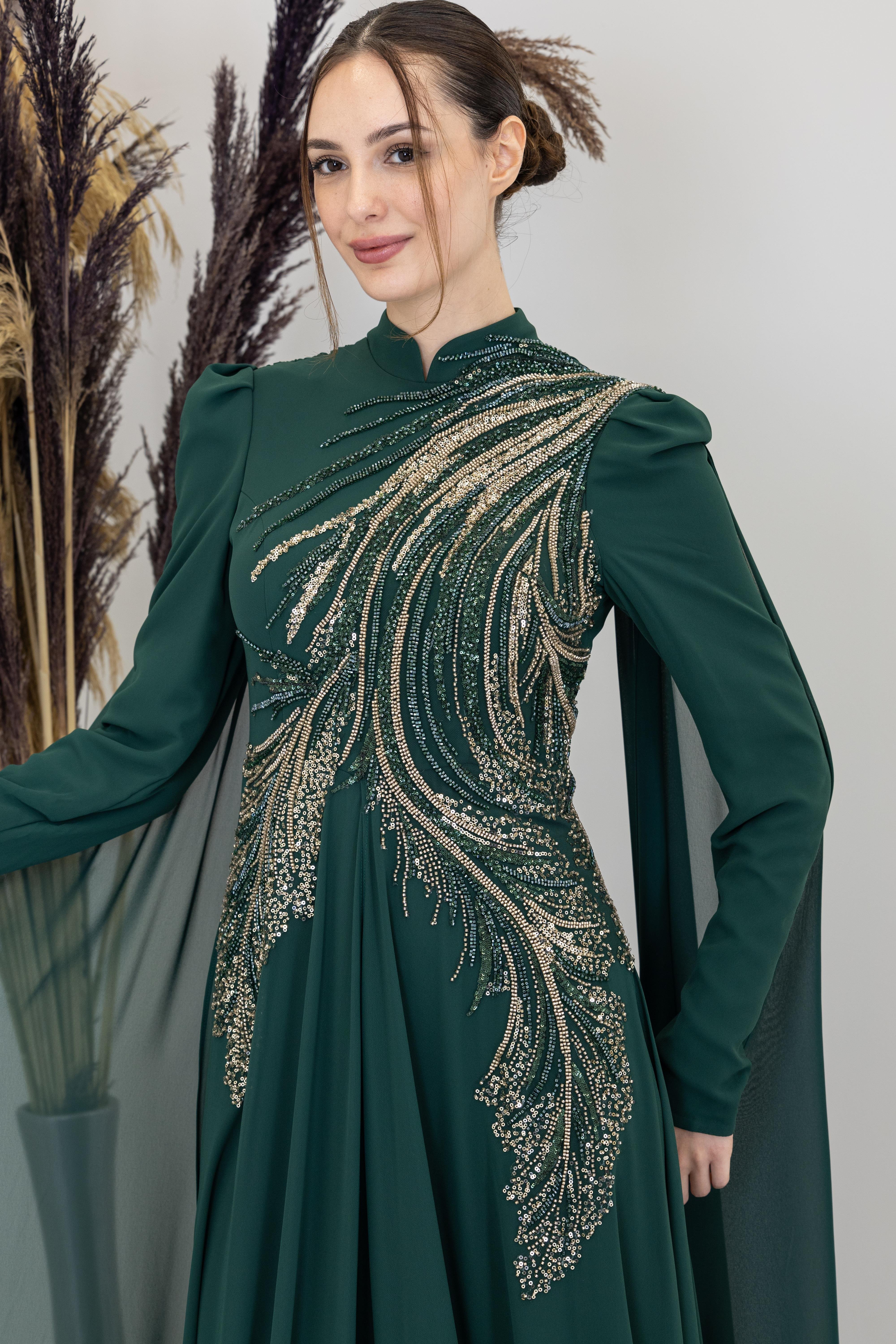 Kolları Pelerinli Elif Tulum - Zümrüt