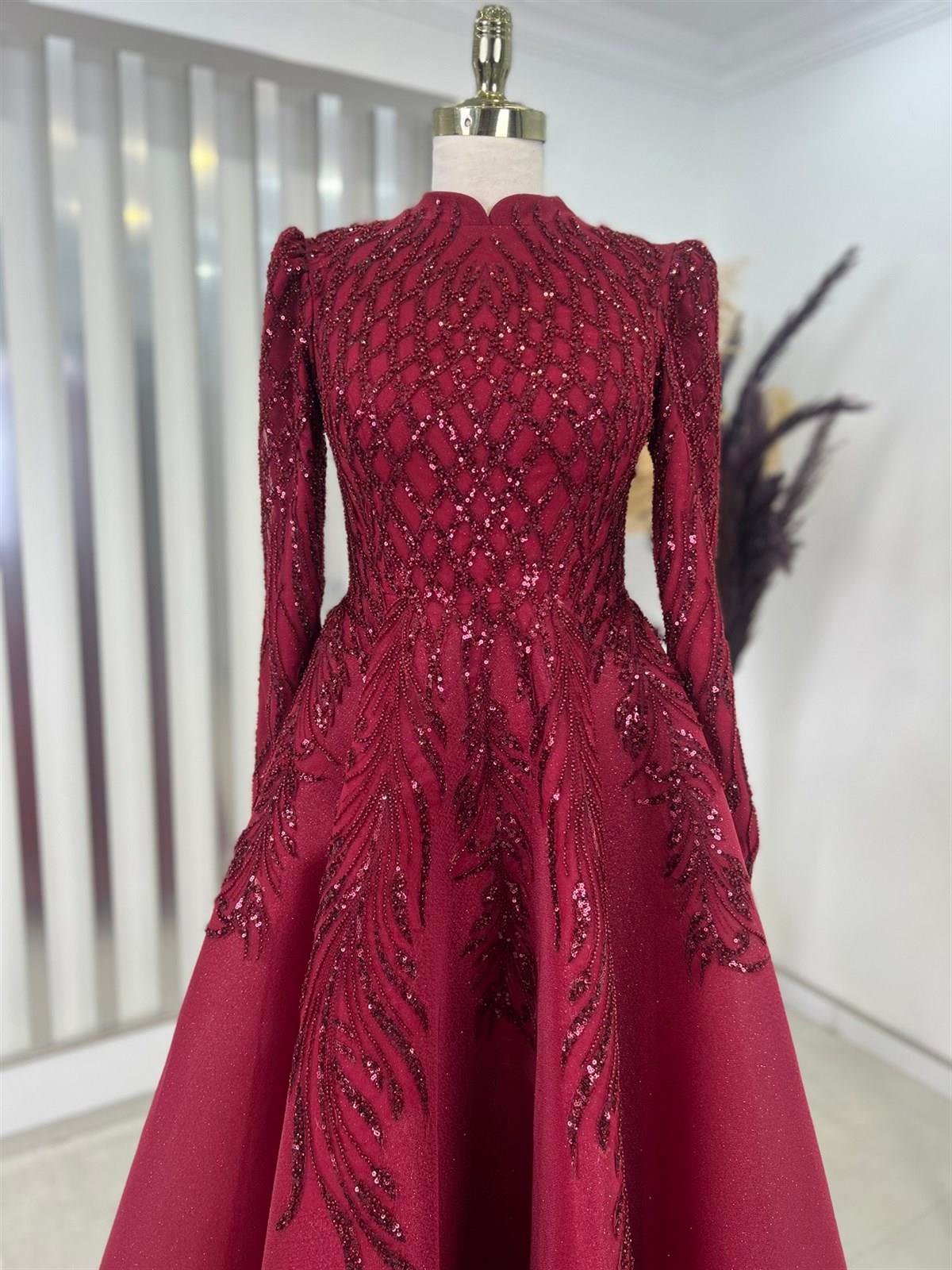 Masal Prenses Form Tesettür Abiye - Bordo