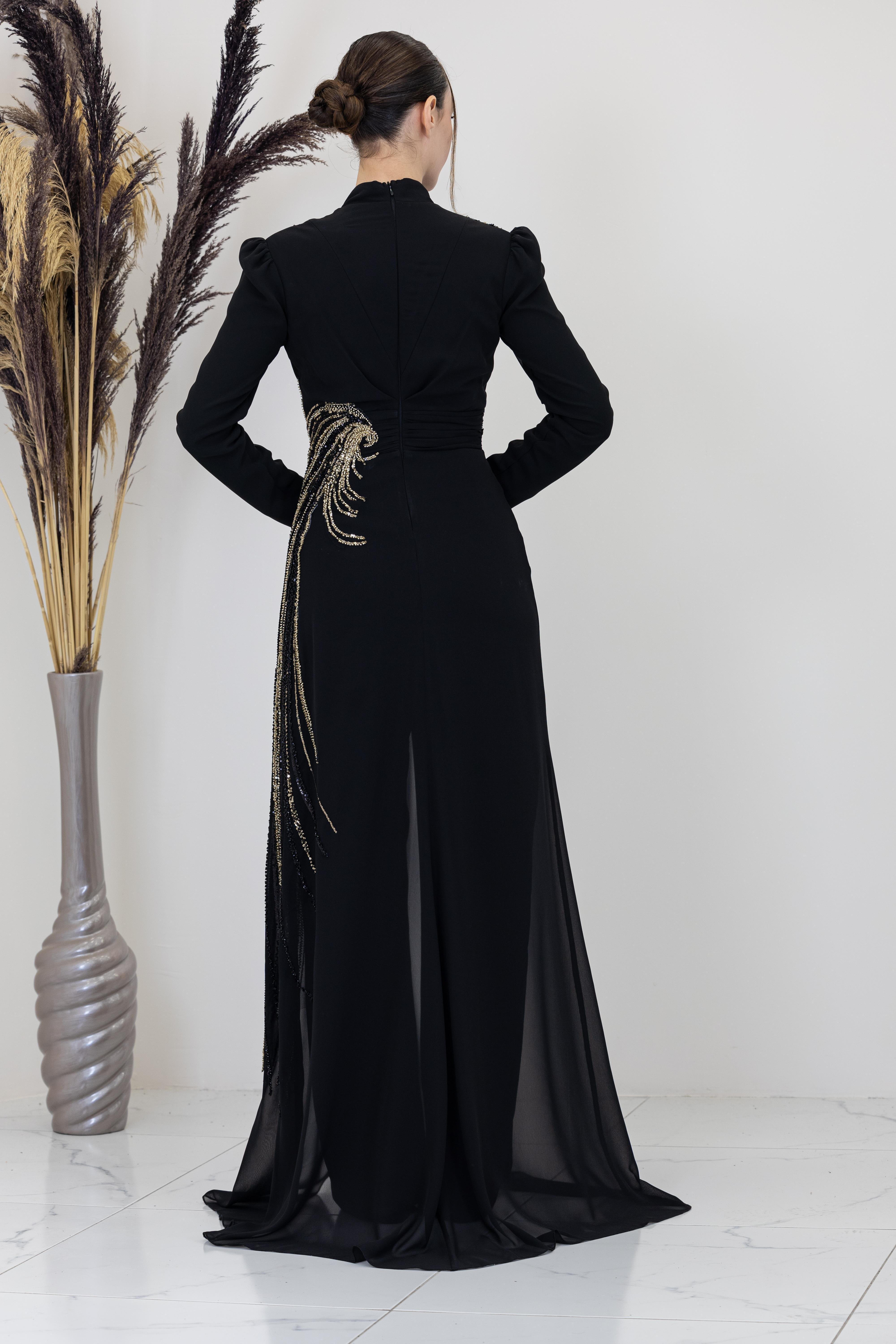 Önü Aplik İşlemeli Ebru Tulum - Siyah