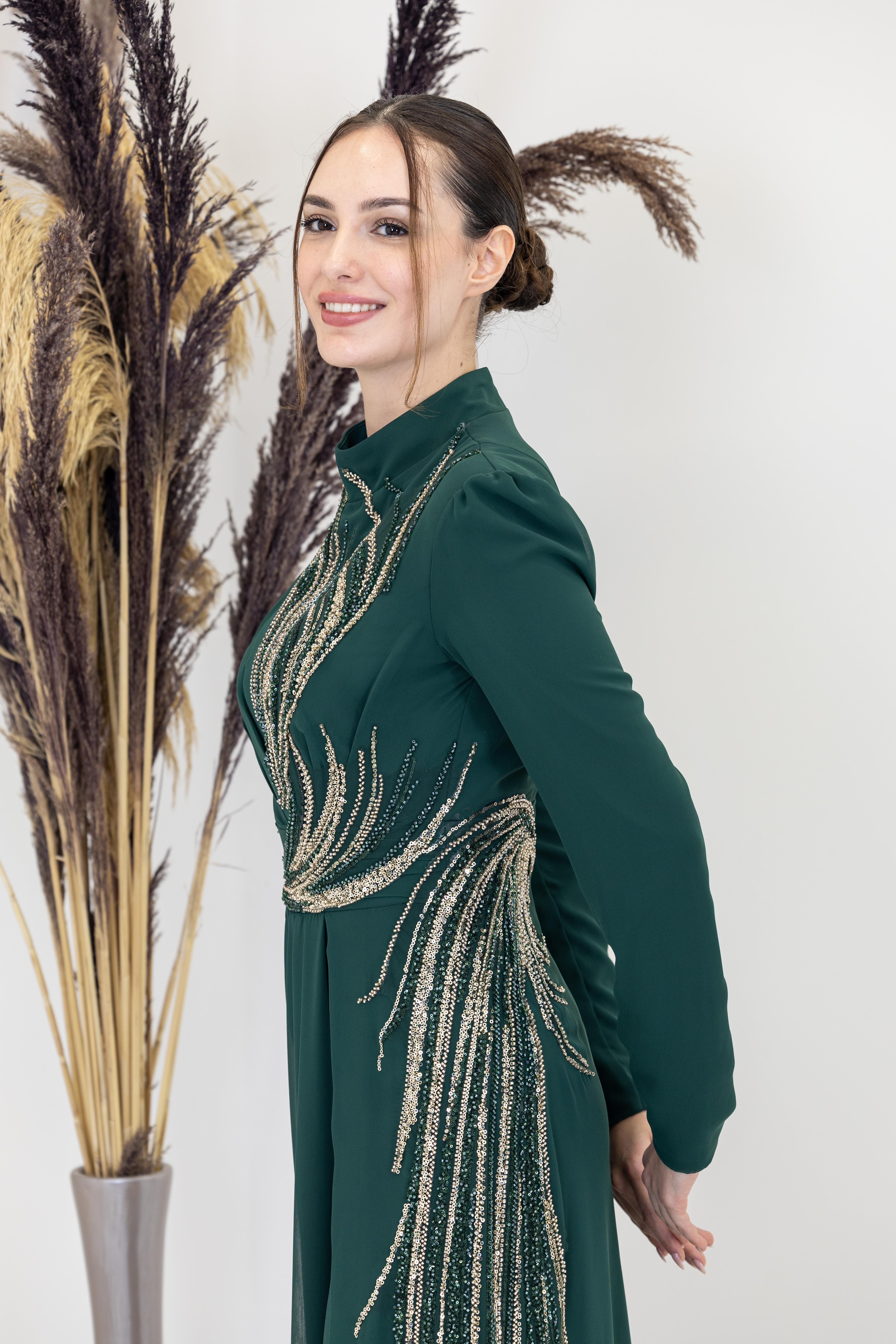 Önü Aplik İşlemeli Ebru Tulum - Zümrüt