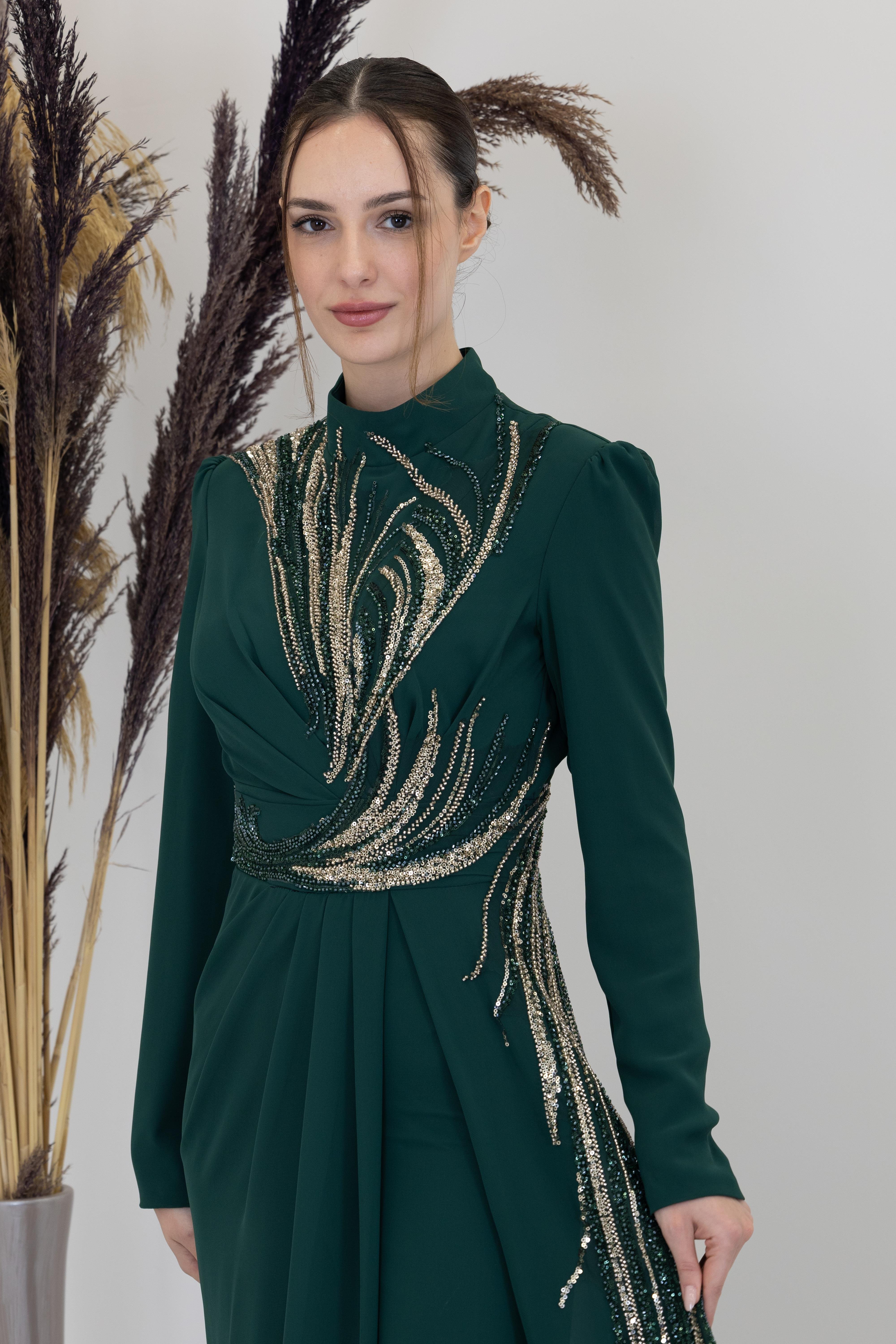 Önü Aplik İşlemeli Ebru Tulum - Zümrüt