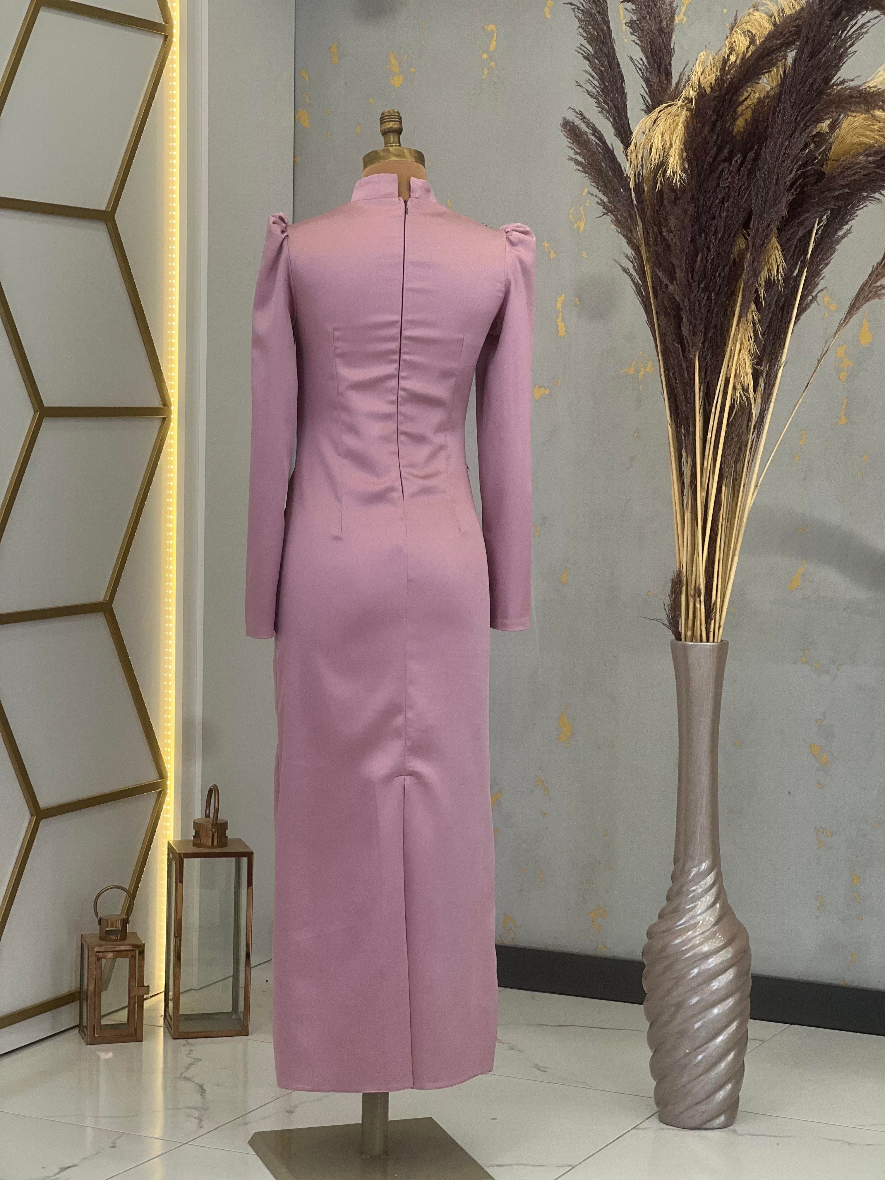 Önü Aplik işlemeli Kalem Kumsal Tesettür Abiye - Antrasit