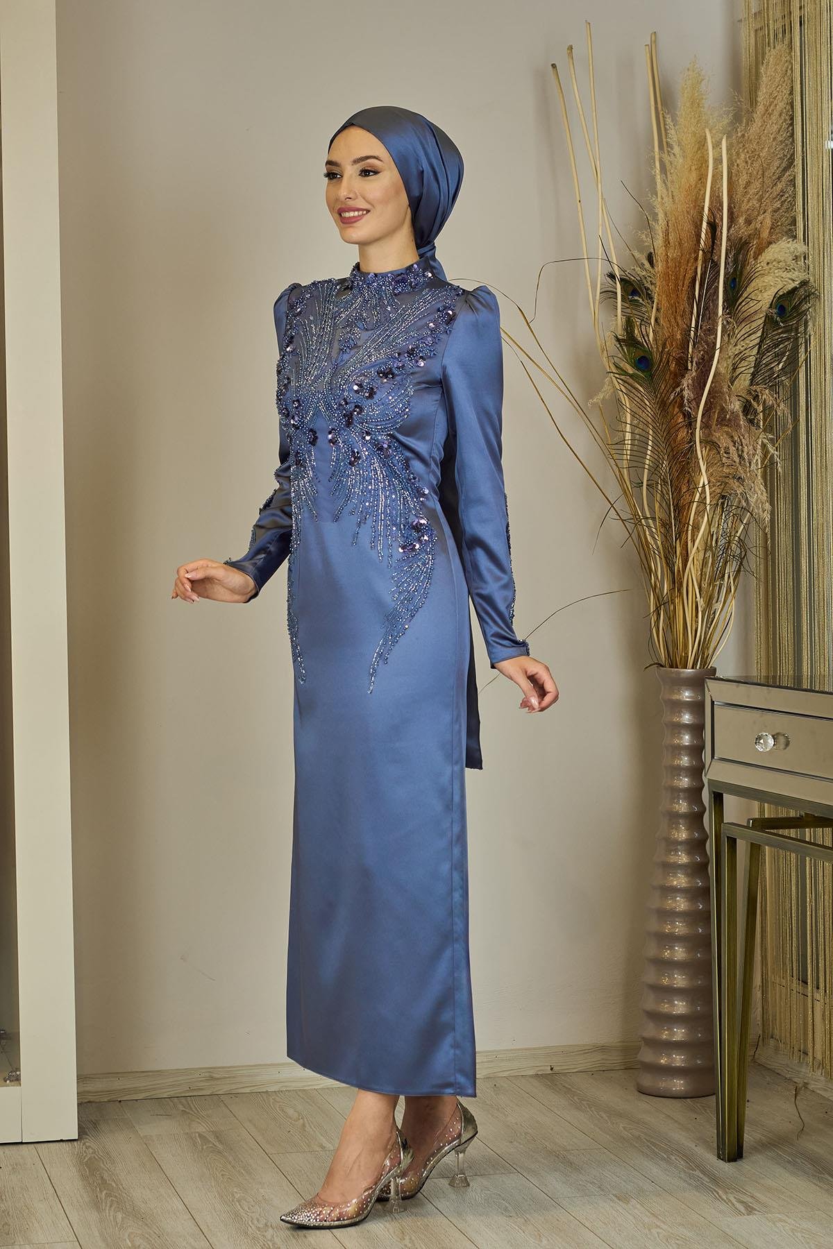 Önü Aplik İşlemeli Sıla Abiye-Antrasit