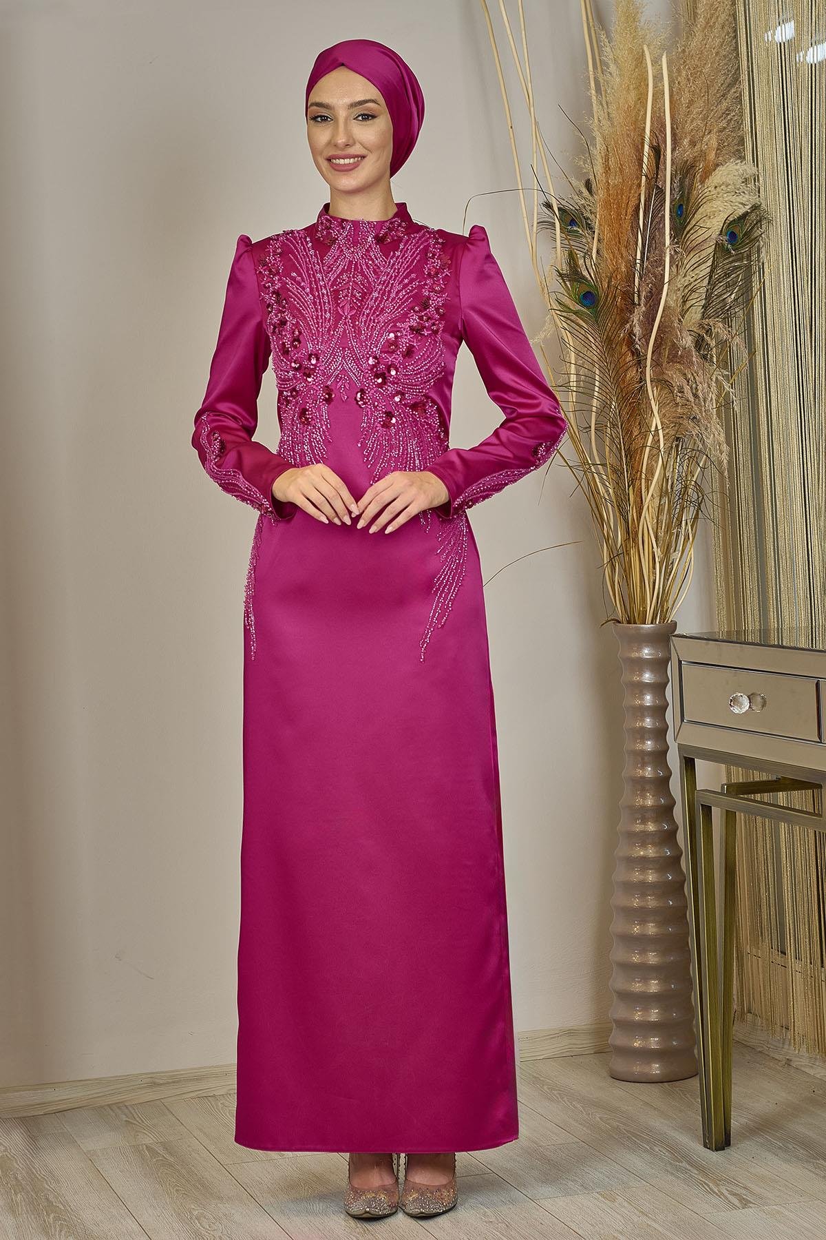 Önü Aplik İşlemeli Sıla Abiye-İndigo