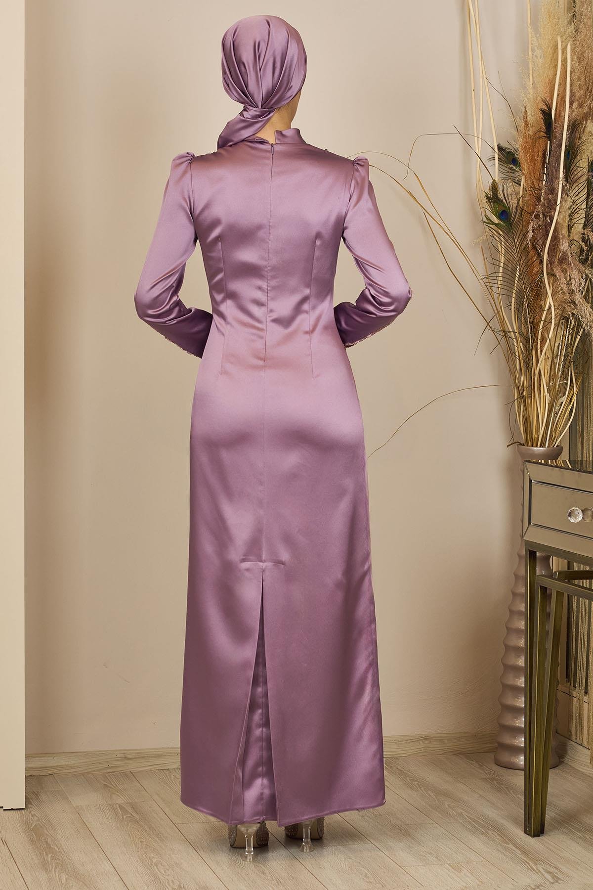 Önü Aplik İşlemeli Sıla Abiye-Lila