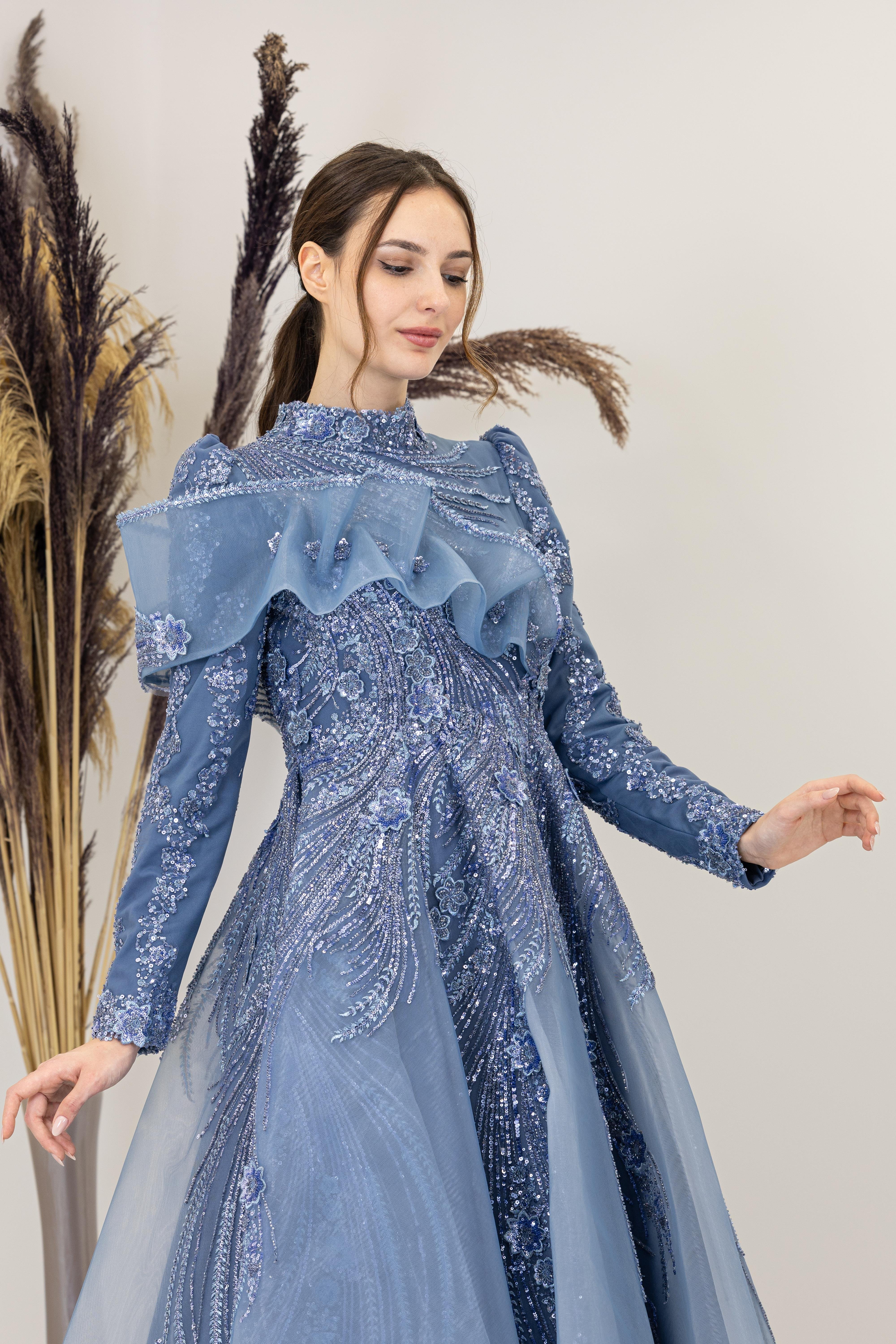 Önü Büzgü Detaylı Sara Abiye-İndigo