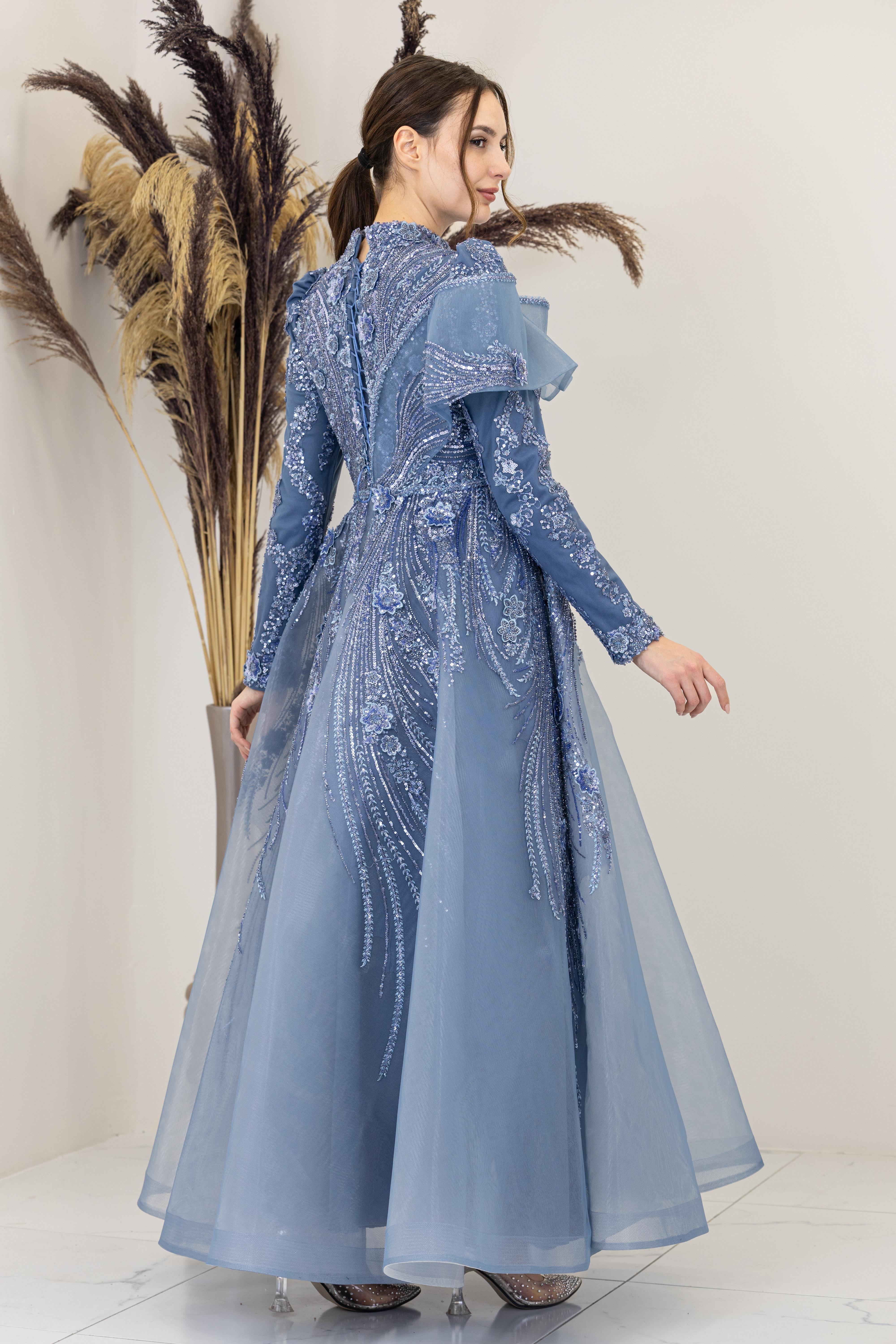 Önü Büzgü Detaylı Sara Abiye-İndigo