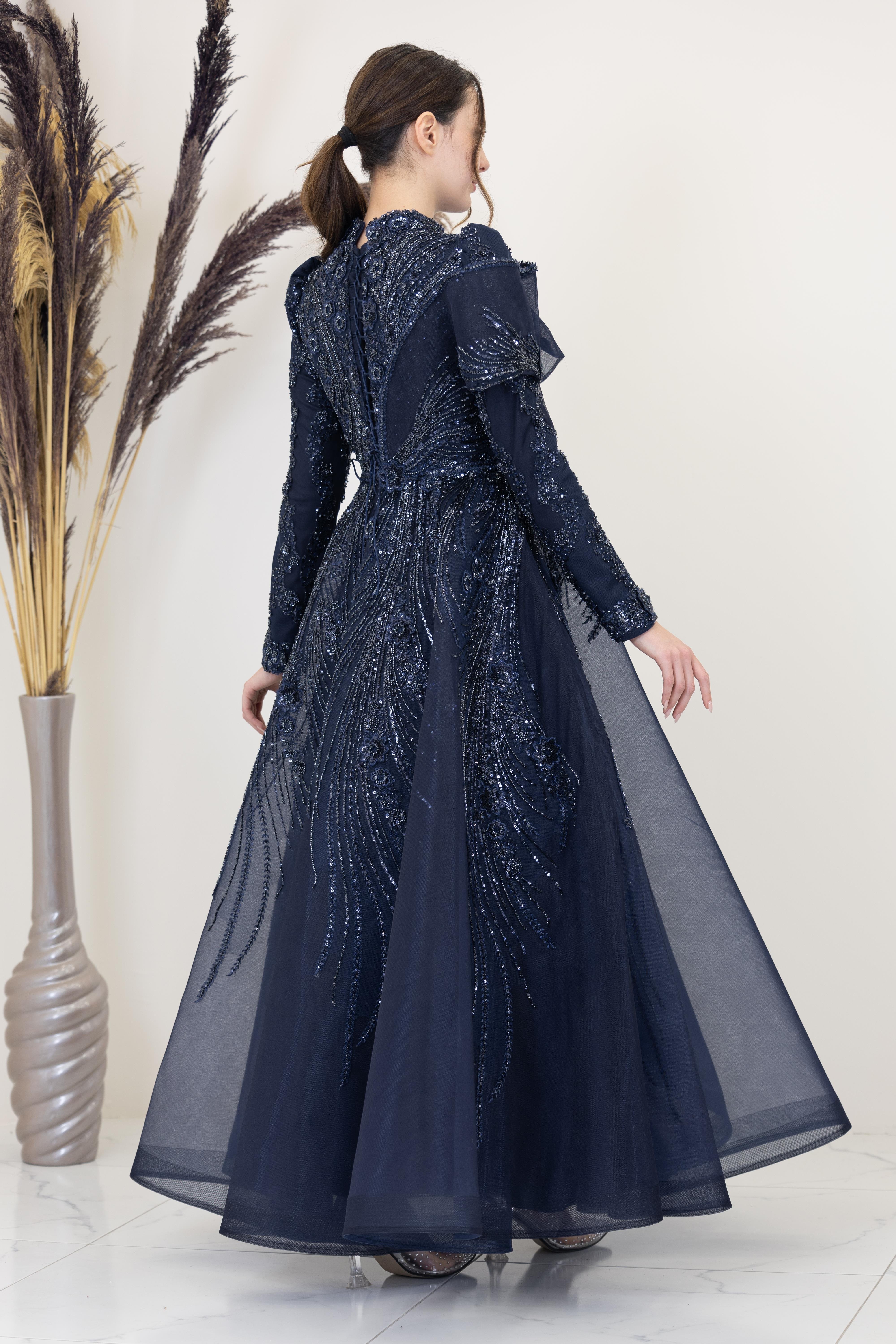 Önü Büzgü Detaylı Sara Abiye - Lacivert