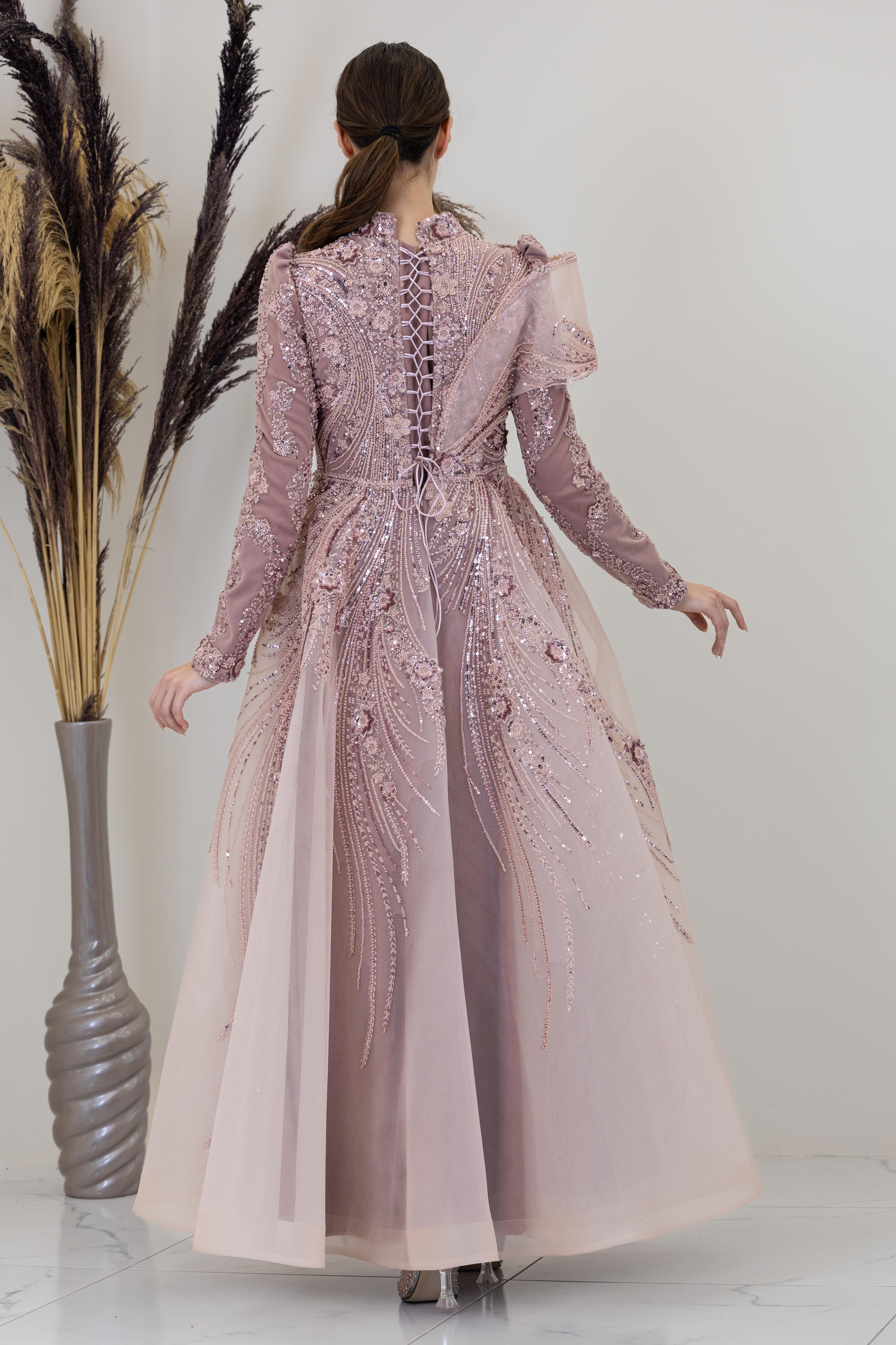 Önü Büzgü Detaylı Sara Abiye - Soğan Kabuğu 