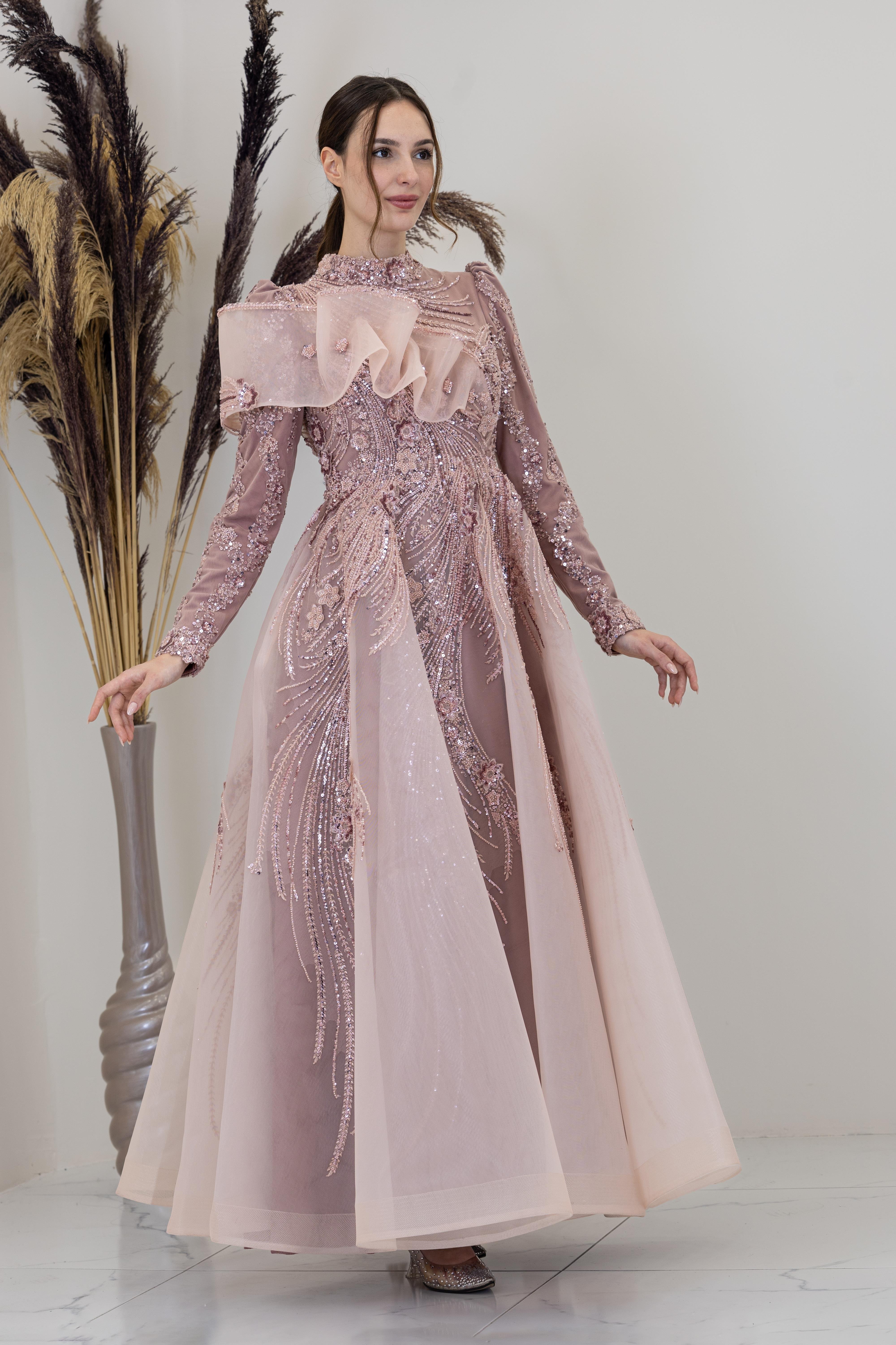 Önü Büzgü Detaylı Sara Abiye - Soğan Kabuğu 