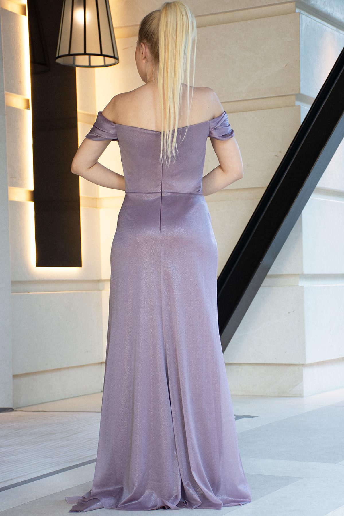 Önü Drapeli Yandan Yırtmaçlı Alina Abiye Gül Kurusu