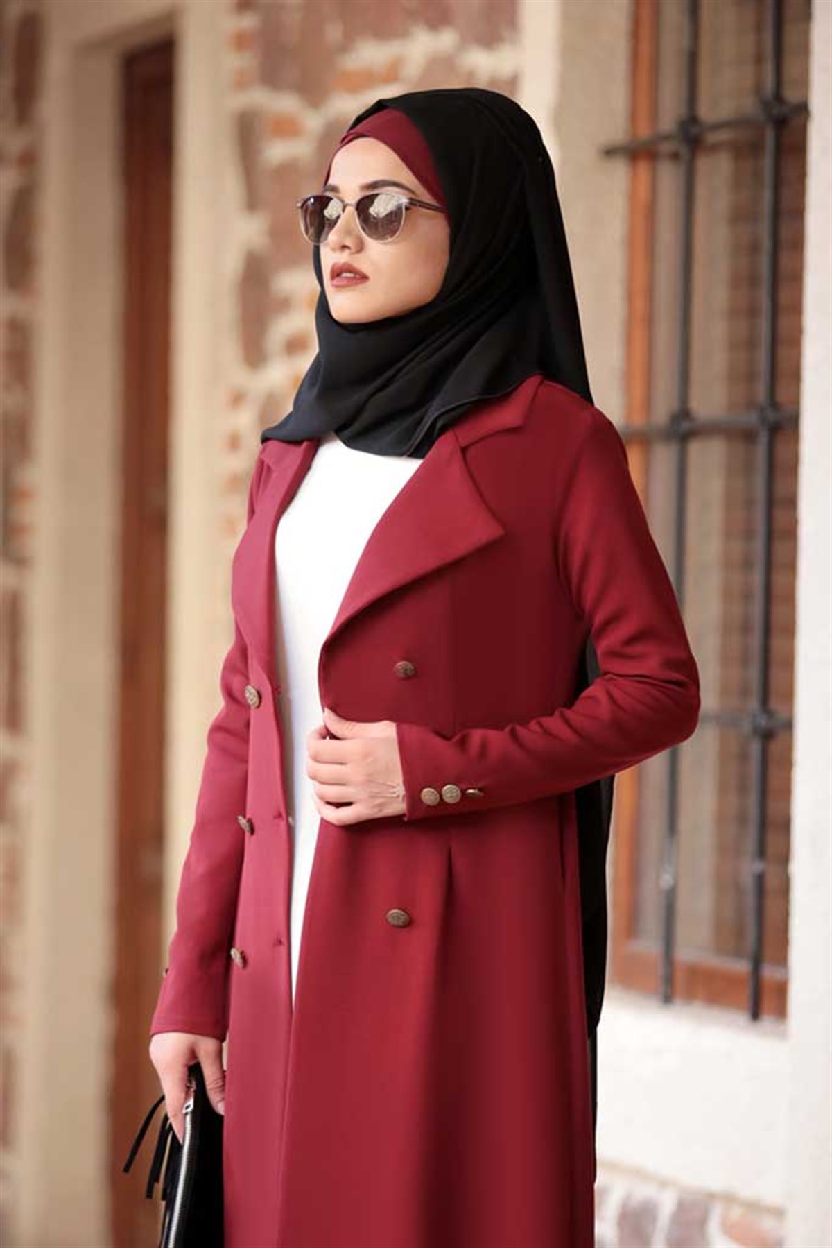 Rabia Bordo İkili Takım Tesettür Elbise