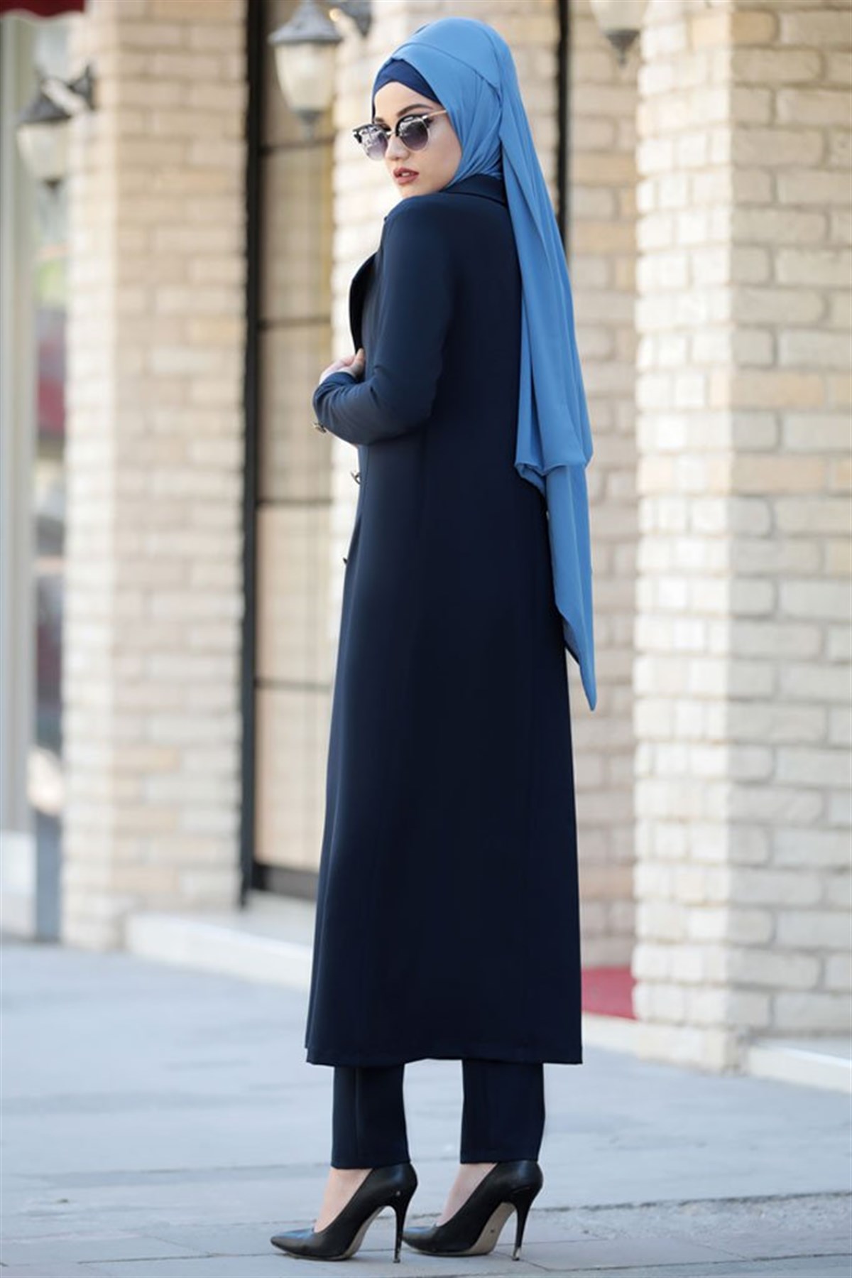 Rabia Lacivert İkili Takım Tesettür Elbise