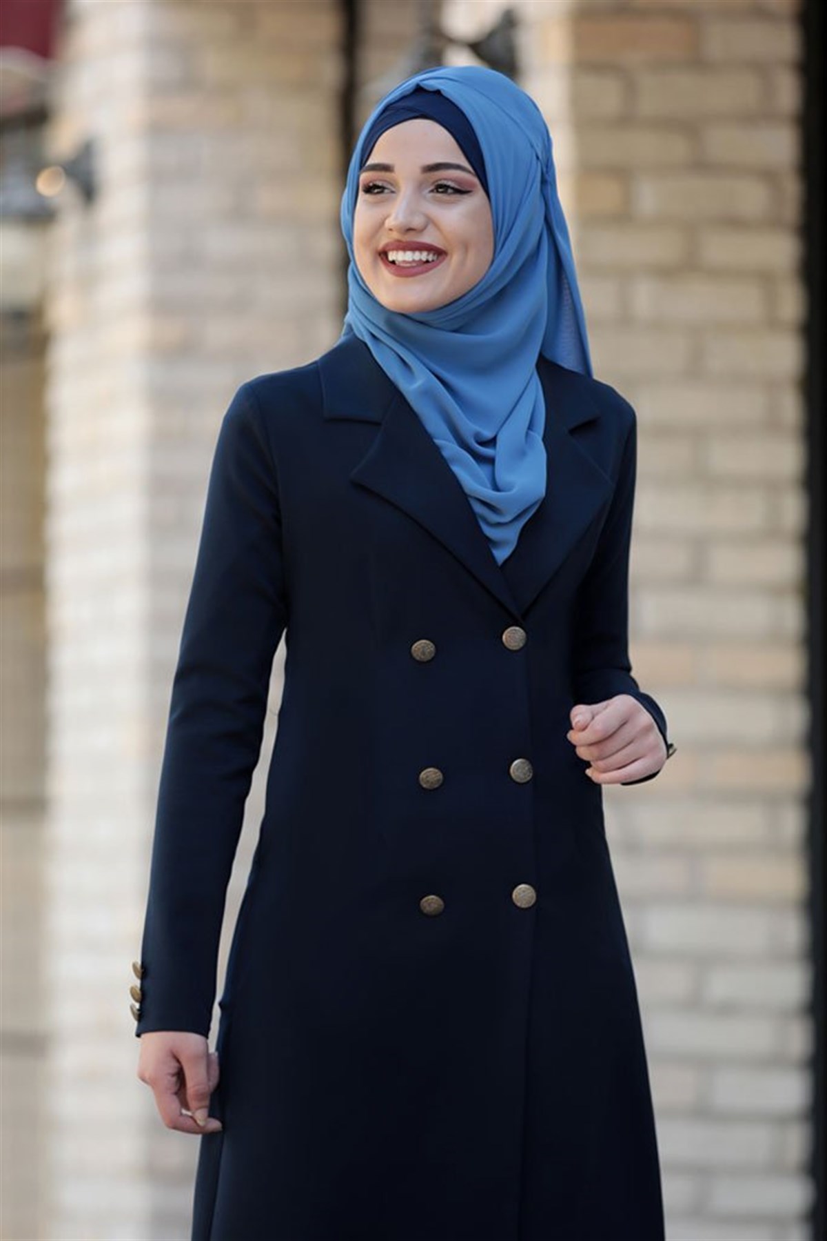 Rabia Lacivert İkili Takım Tesettür Elbise