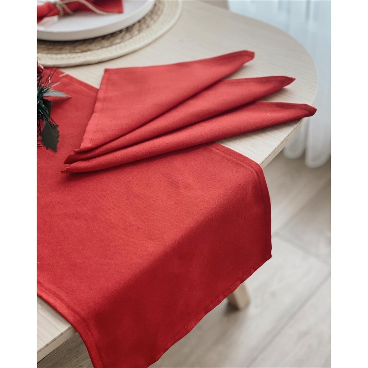 Kırmızı Runner ve Peçete Seti