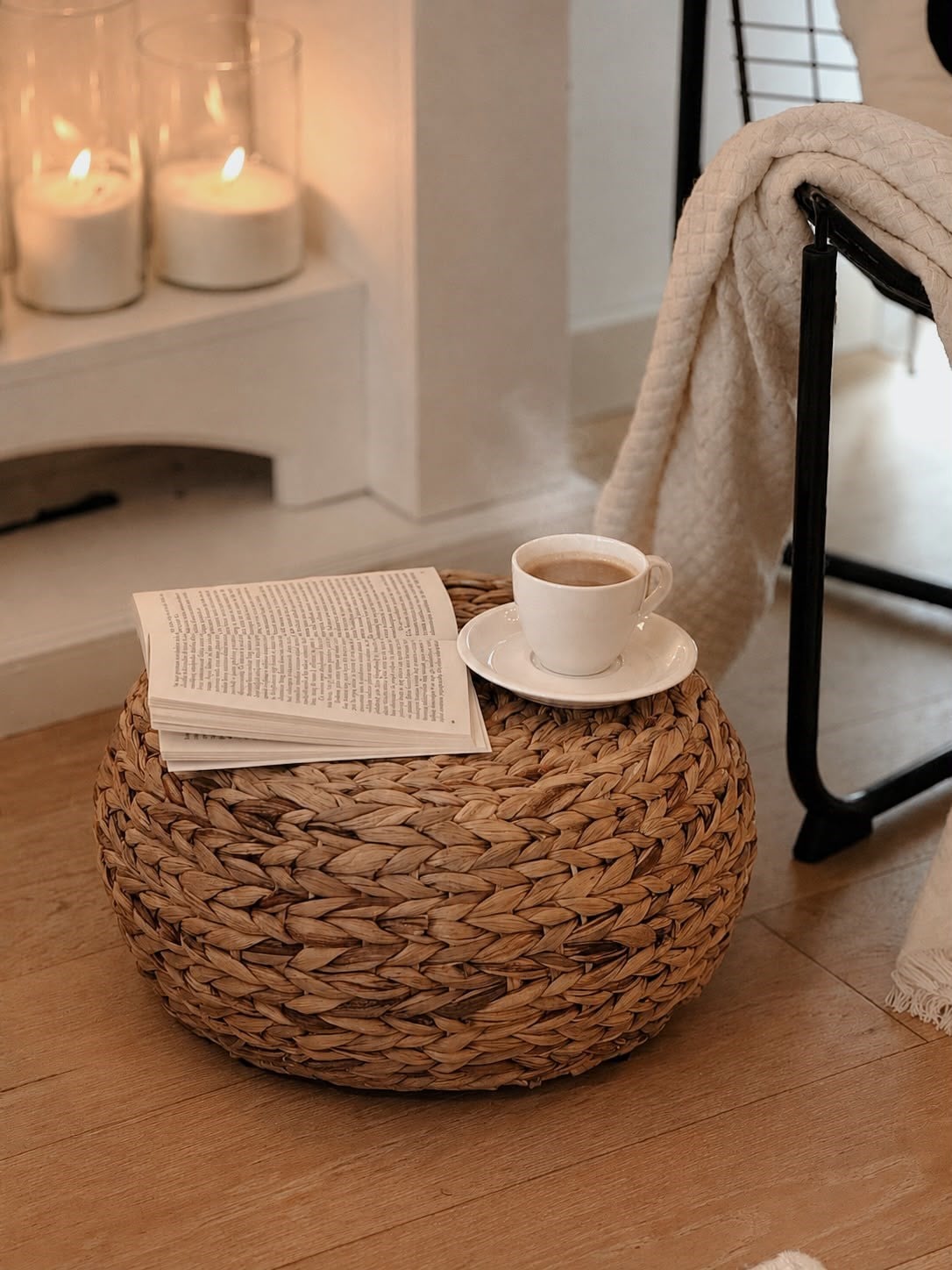 Naturel Hasır Puf Dekoratif Puf