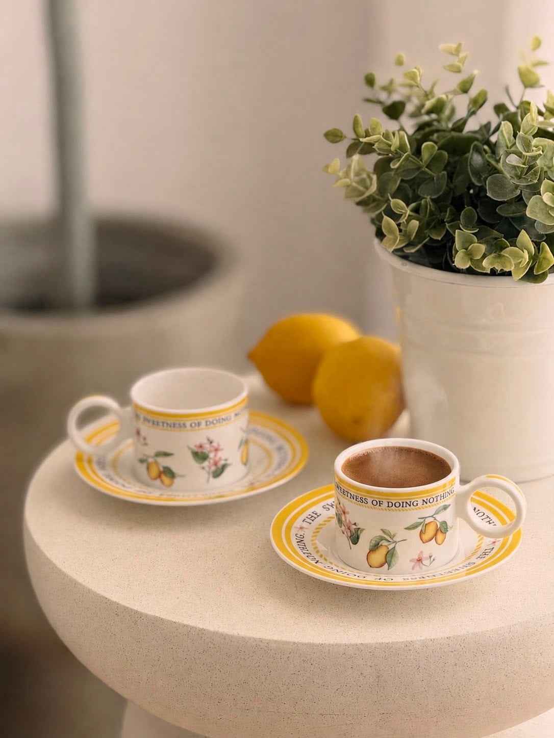 Porselen Türk Kahvesi Fincan ve Tabak Seti Limon