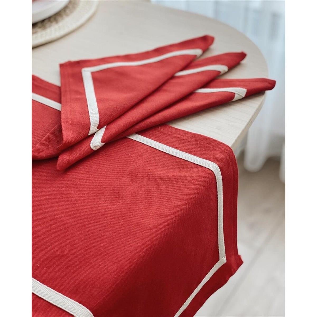 Şeritli Kırmızı Runner ve Peçete Seti