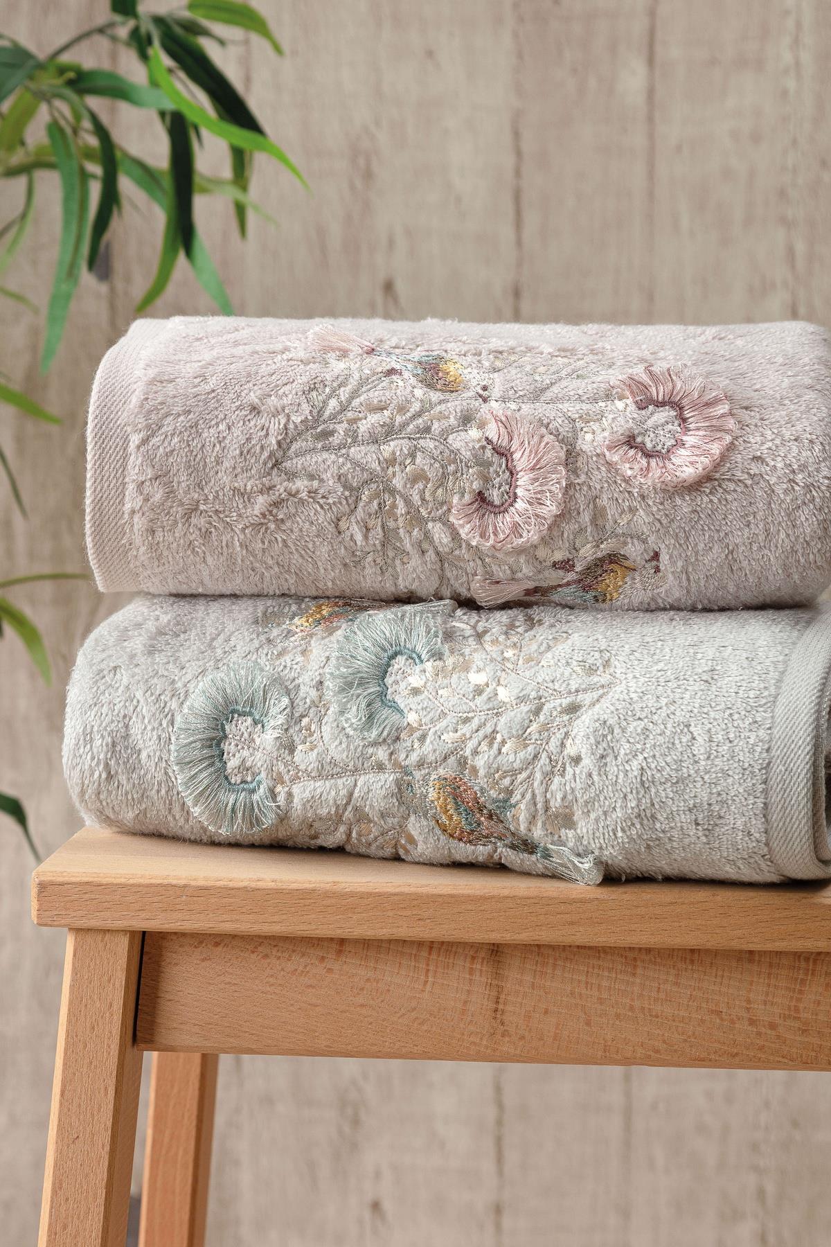 Bomonti 50*90 Bambu 2'Li 3 Boyutlu Nakışlı Yüz Havlusu Pembe-Mavi