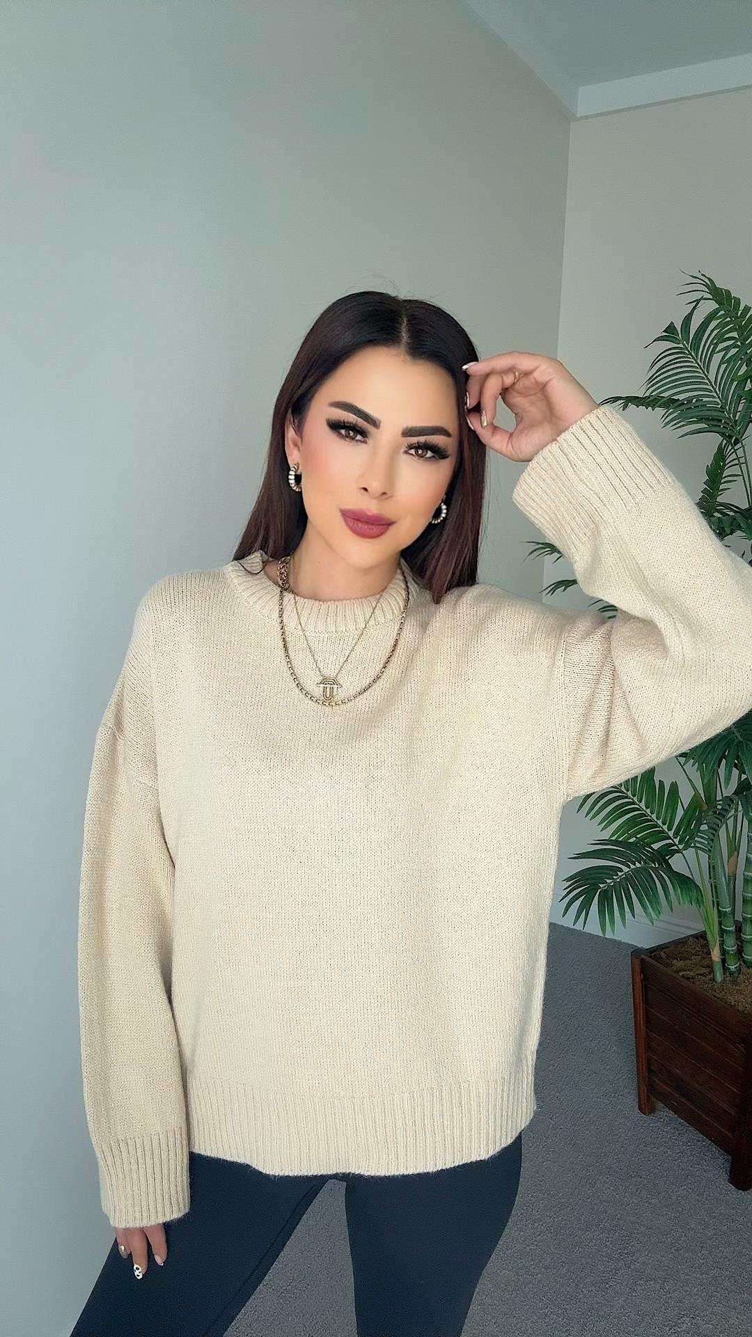 Ales Kadın Oversize Bej Kazak