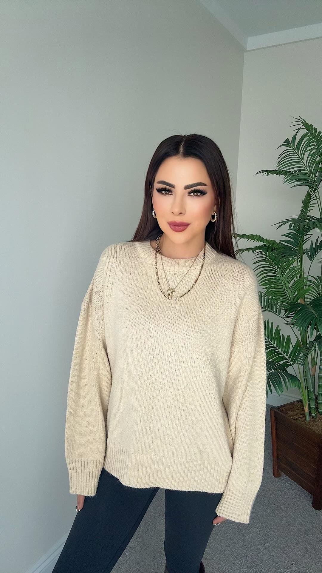 Ales Kadın Oversize Bej Kazak