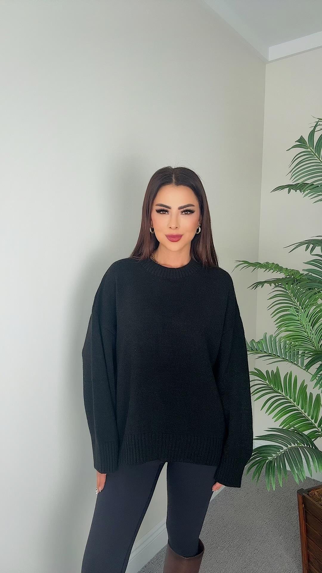 Ales Kadın Oversize Siyah Kazak