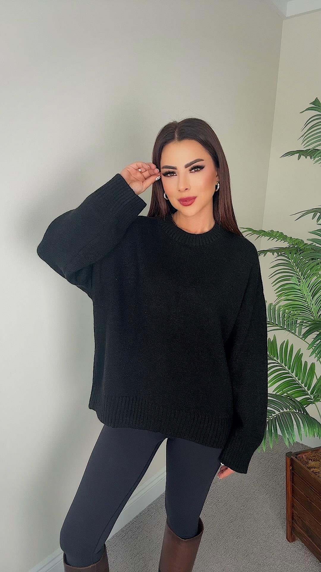 Ales Kadın Oversize Siyah Kazak