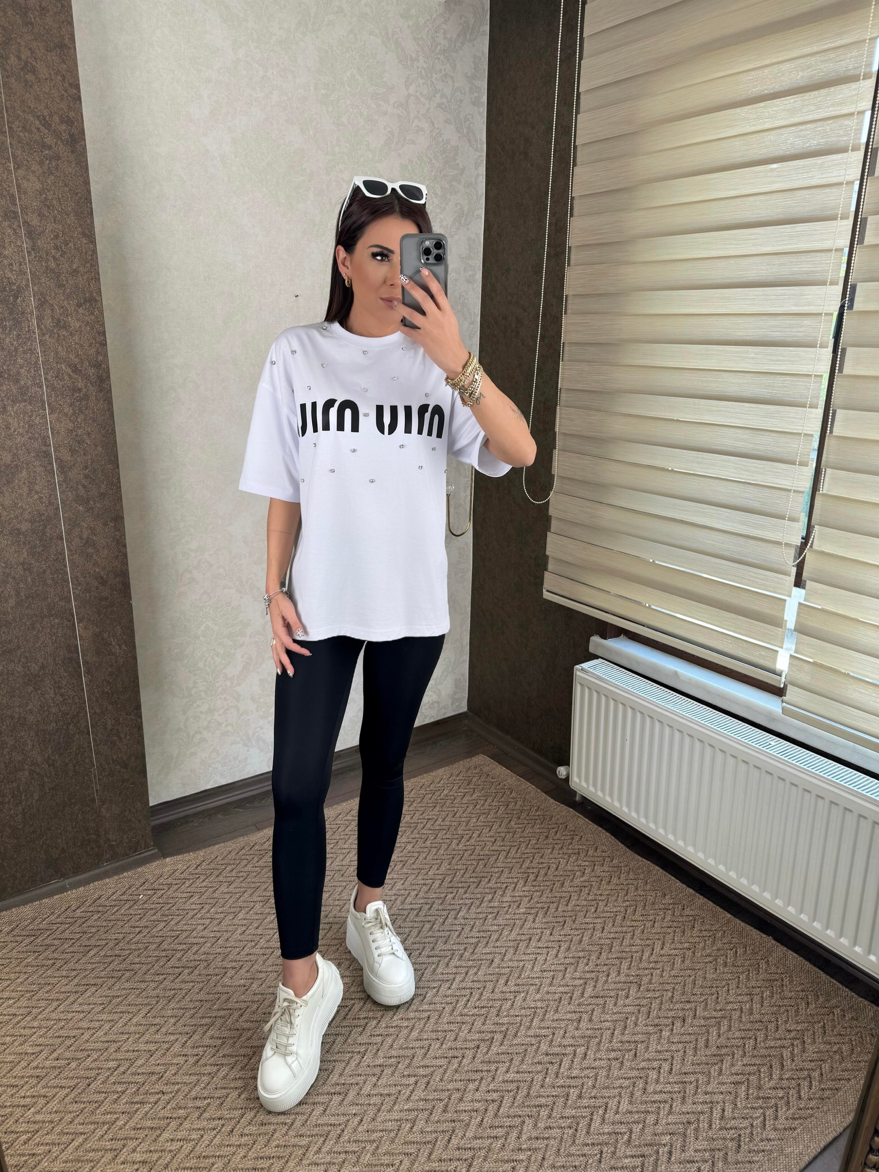 Alvin Kadın Beyaz Taş Detaylı T-shirt