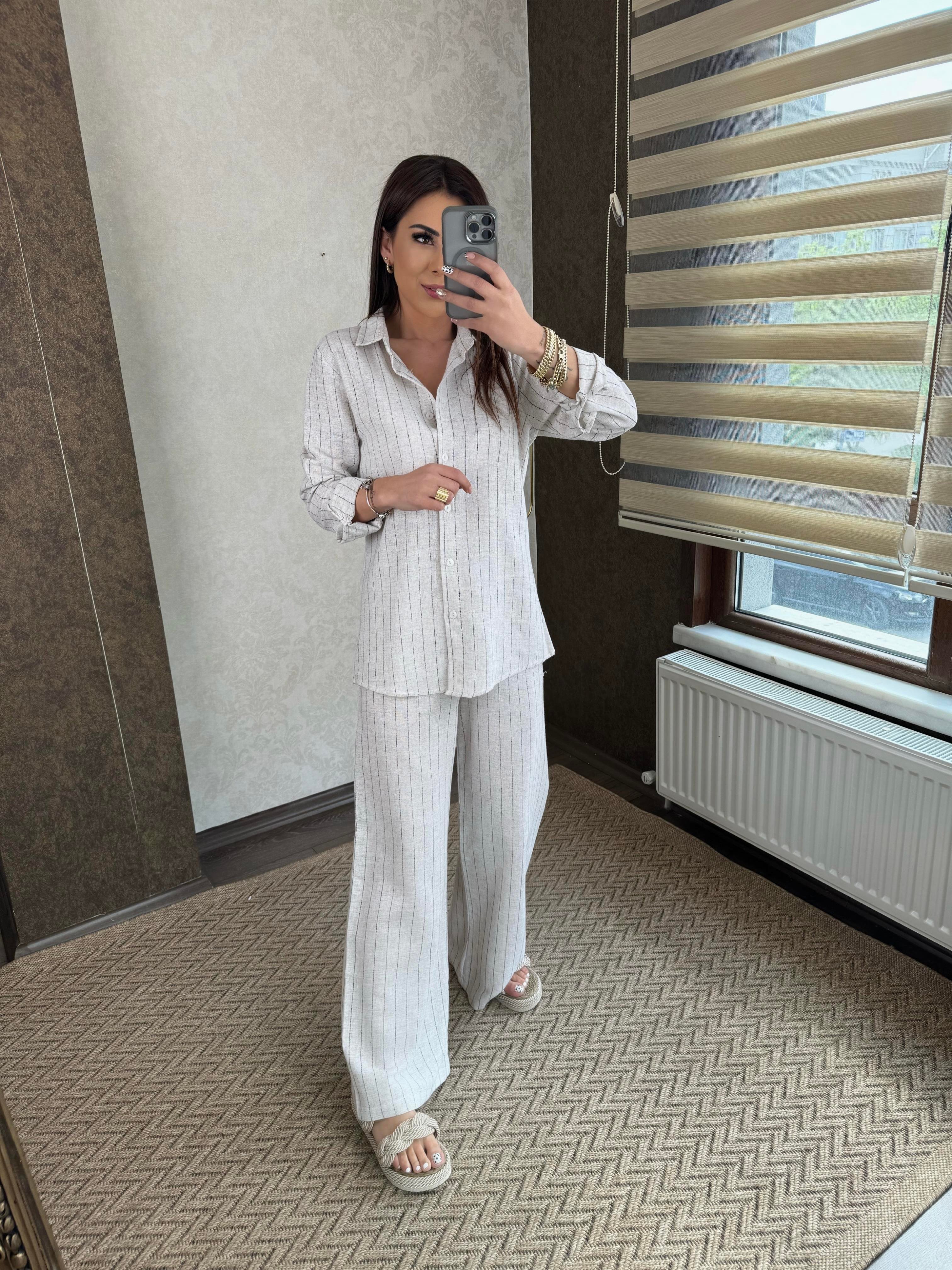 Alvina Kadın Gömlekli Keten Takım