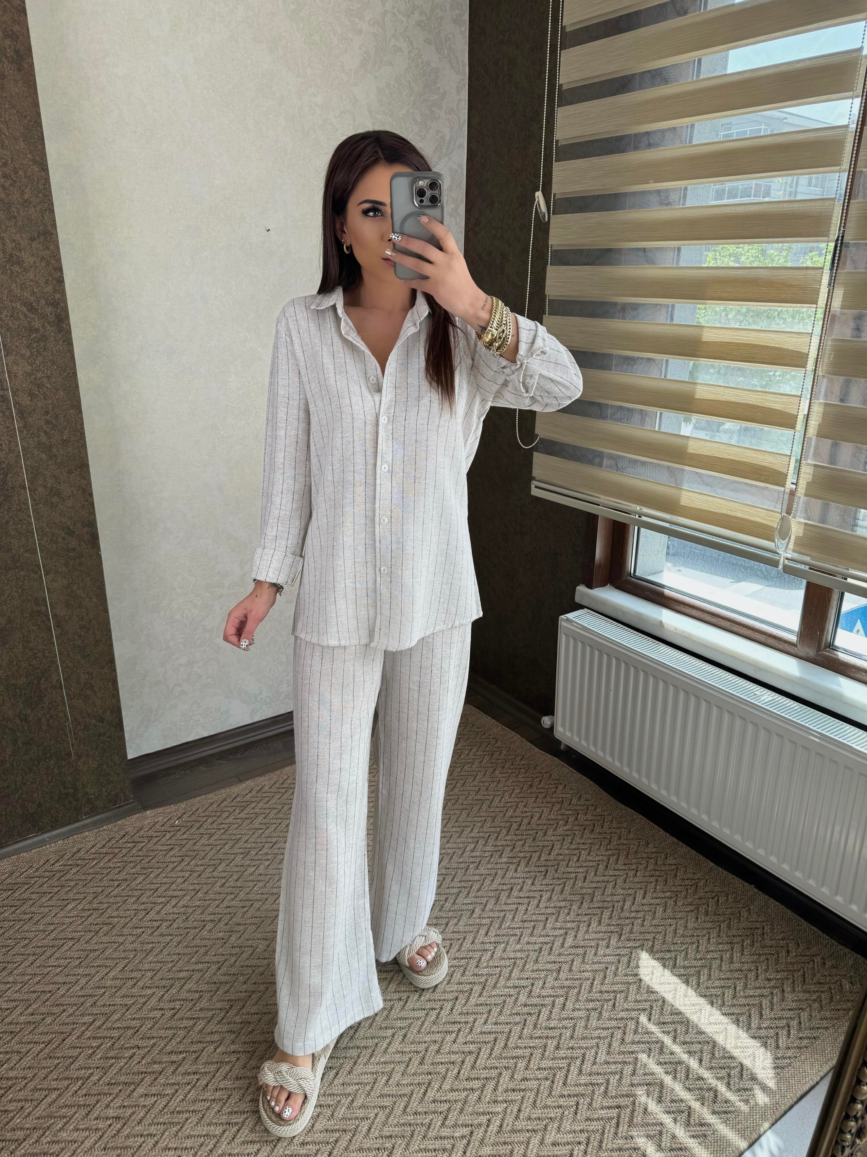 Alvina Kadın Gömlekli Keten Takım