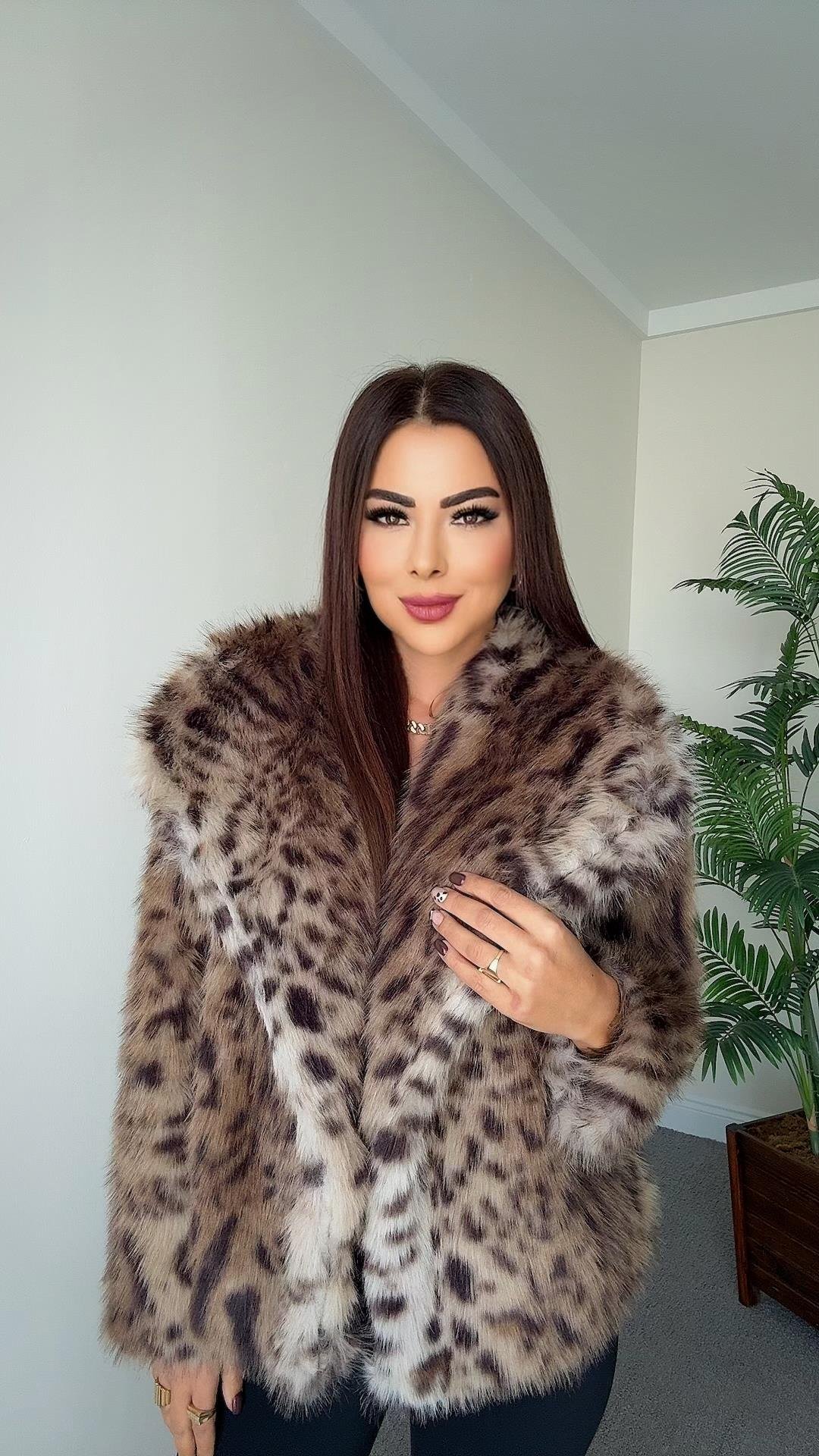 Ameda Kadın Leopar Desenli Premium Kürk