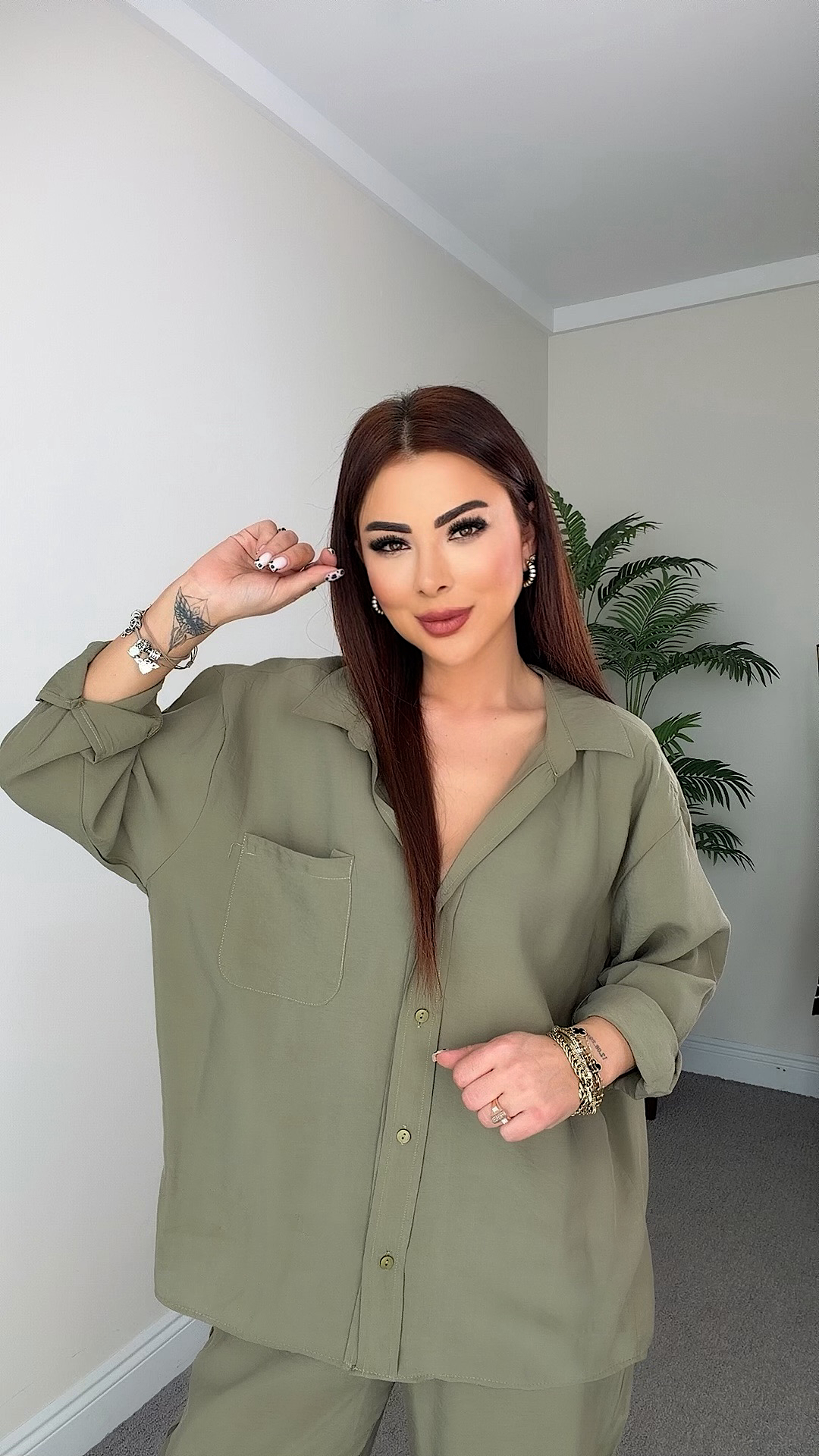 Ange Kadın Oversize Haki Yeşili Gömlek