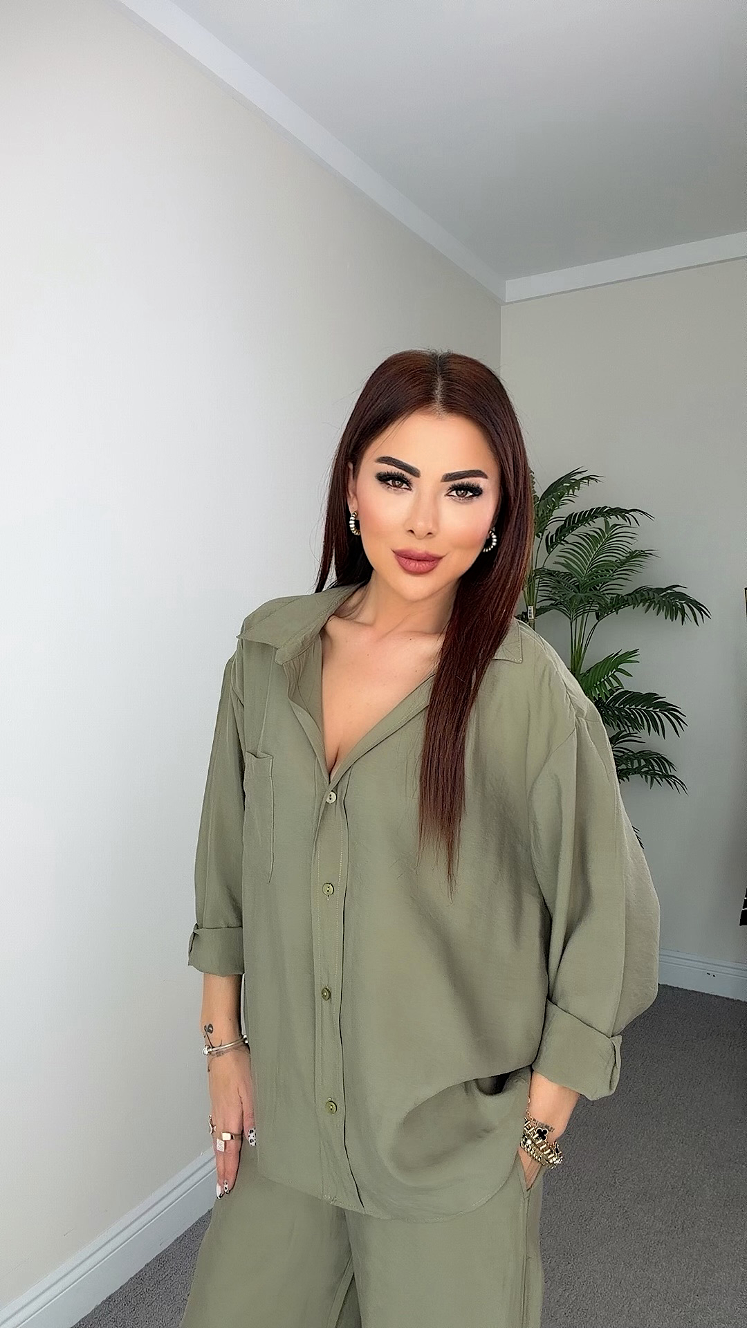 Ange Kadın Oversize Haki Yeşili Gömlek
