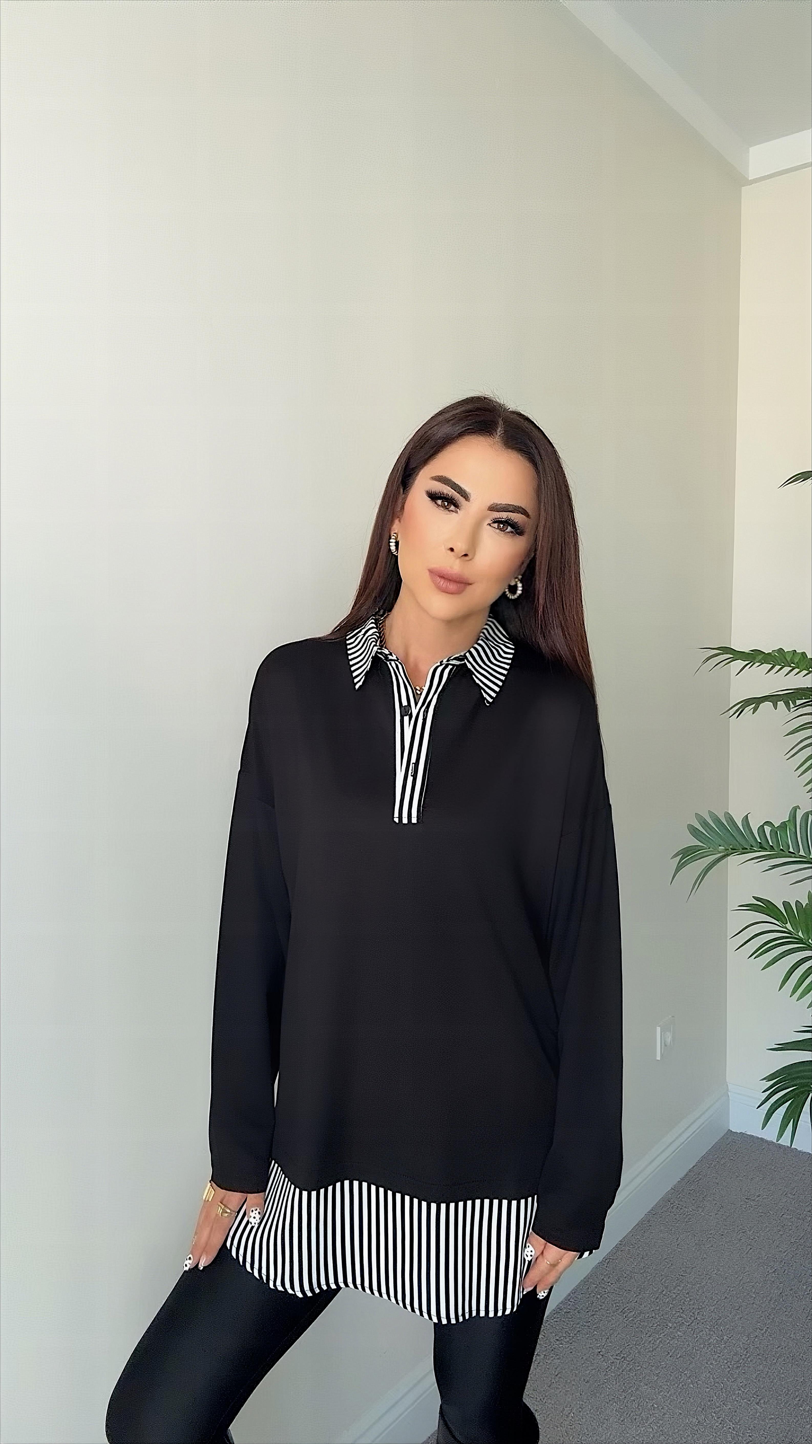 Anissa Kadın Siyah Çizgi Detaylı Bluz 