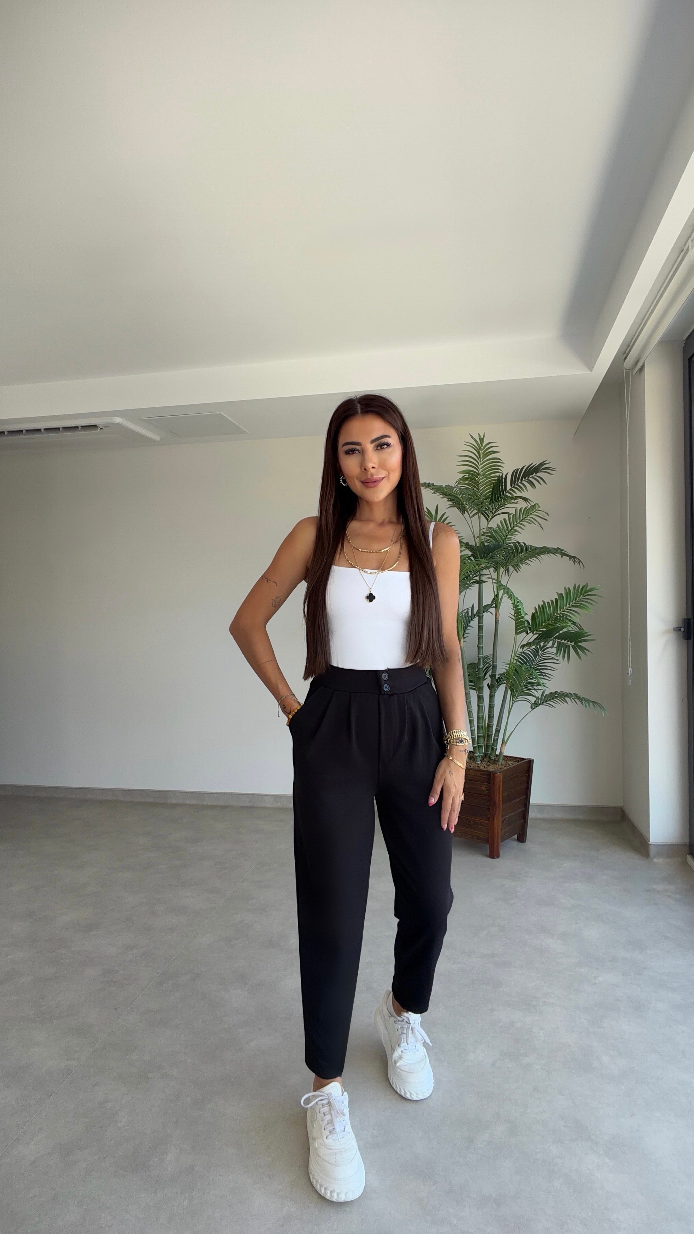 Antiana Kadın Yüksek Bel Siyah Havuç Pantolon