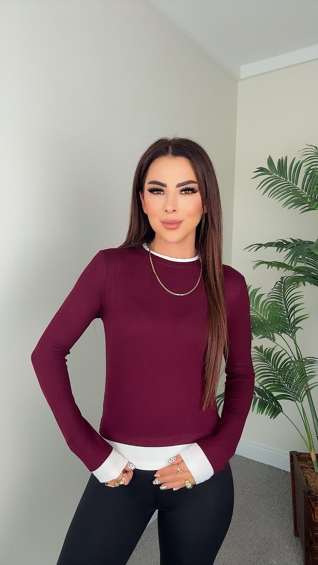 Archi Kadın Basic Bordo Bluz