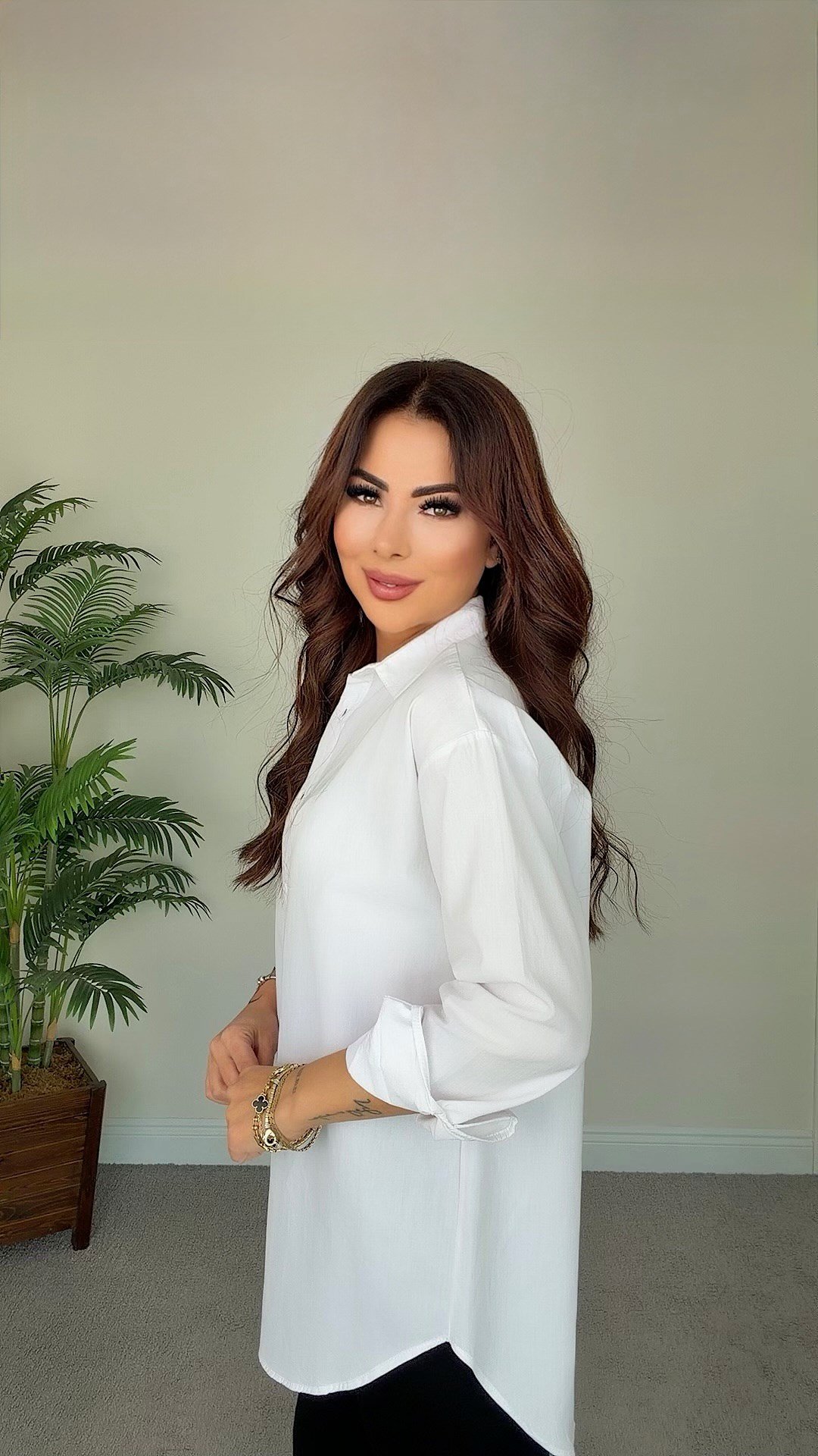 Arcke Kadın Tek Cepli Oversize Beyaz Gömlek