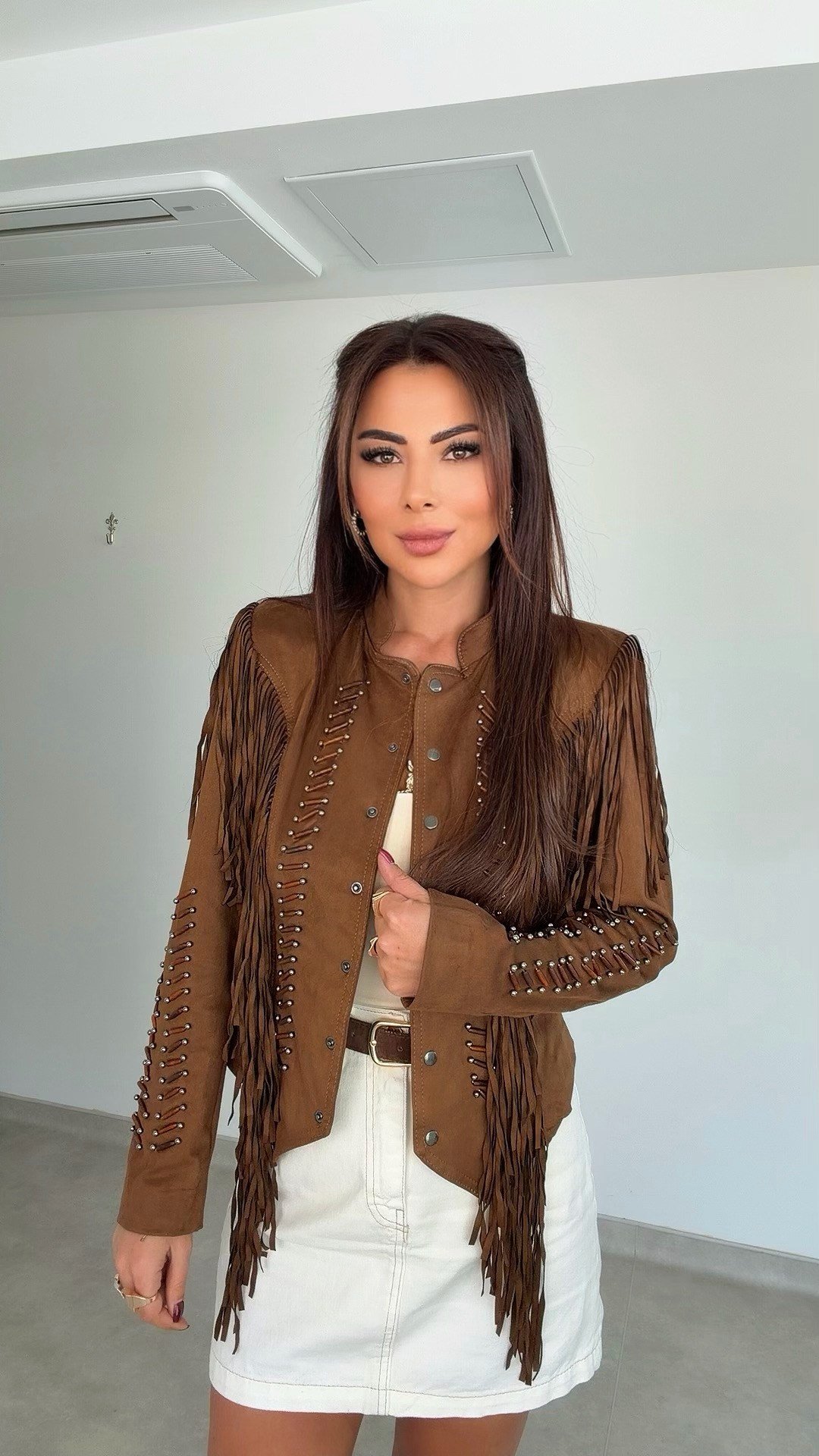 Arina Nubuk Püsküllü Kadın Ceket