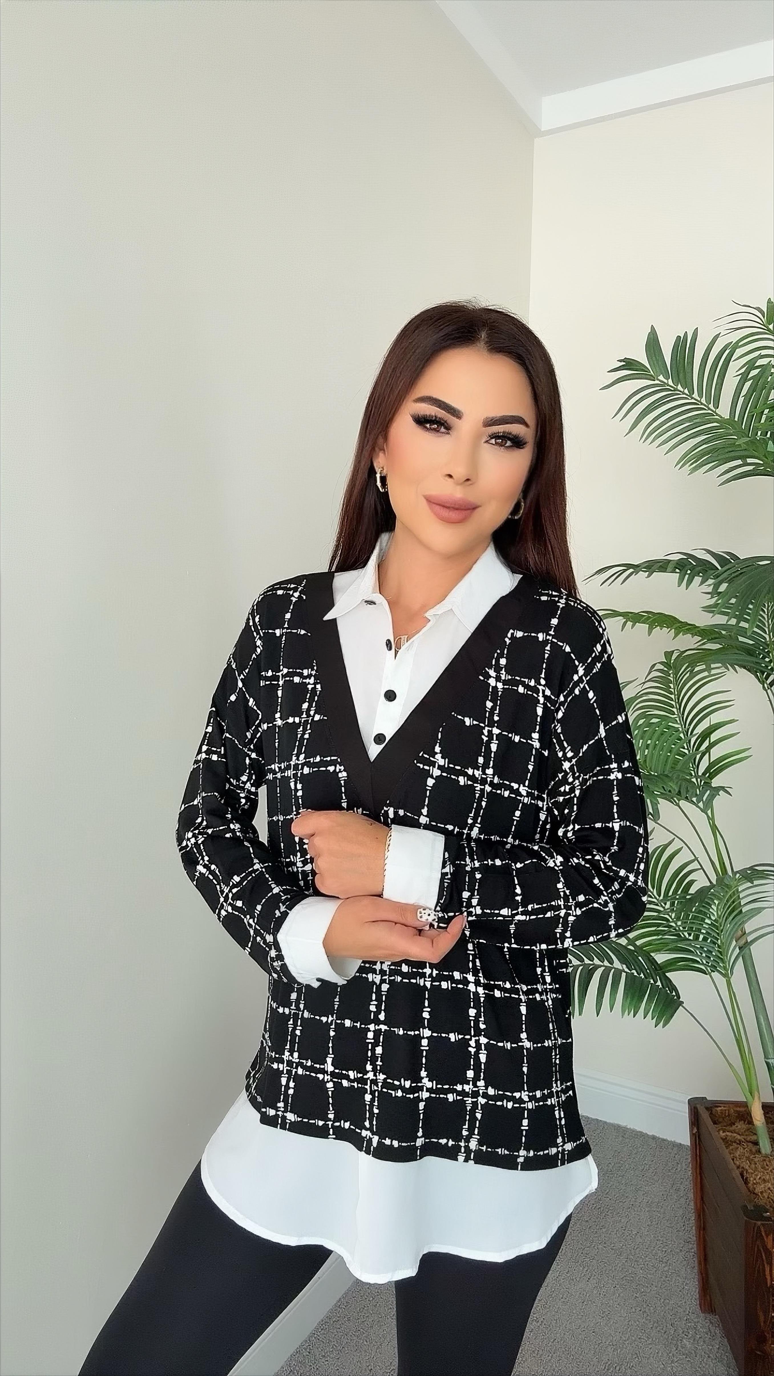 Bade Kadın Beyaz Desen Detaylı Gömlek Tunik