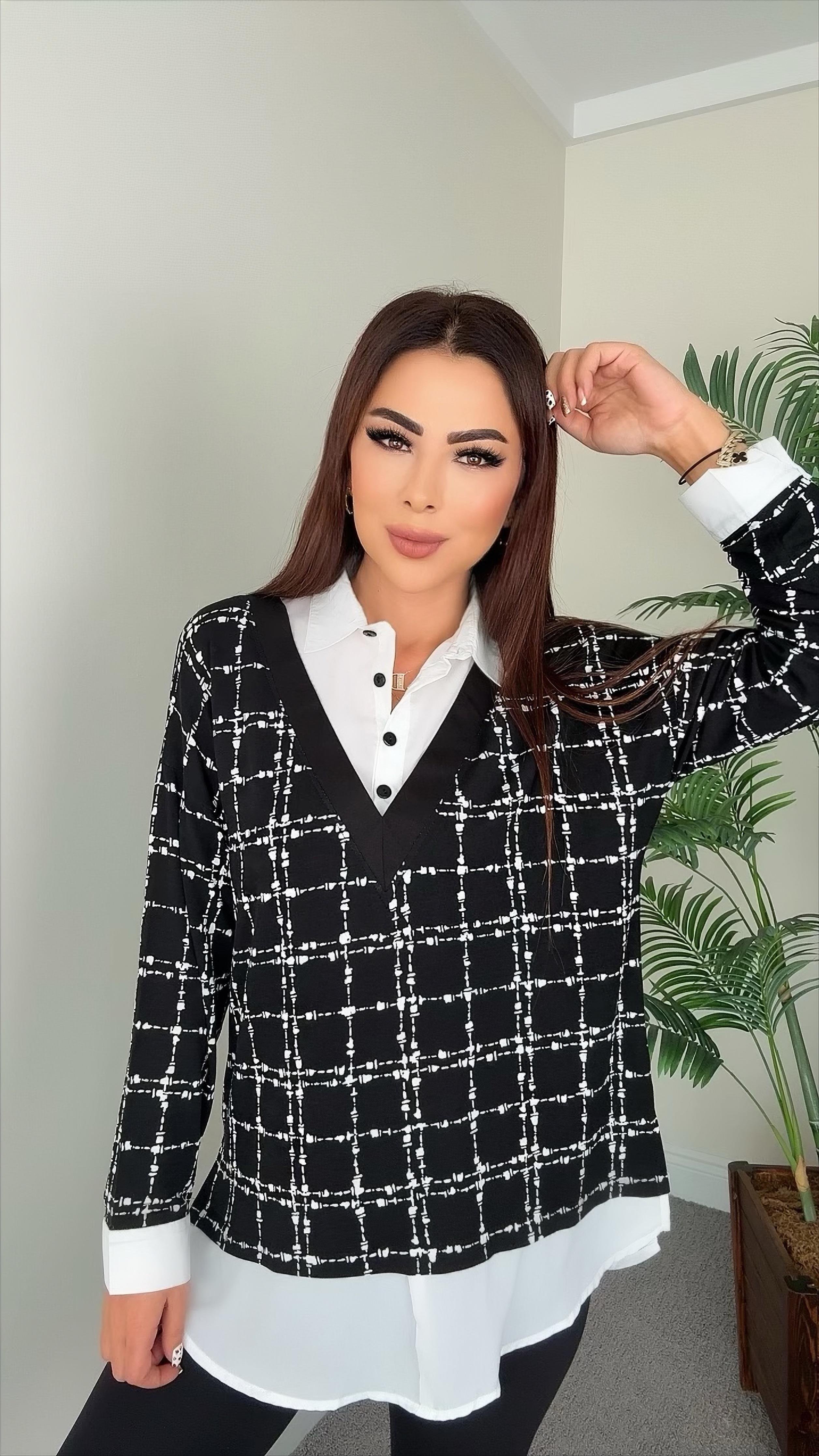 Bade Kadın Beyaz Desen Detaylı Gömlek Tunik