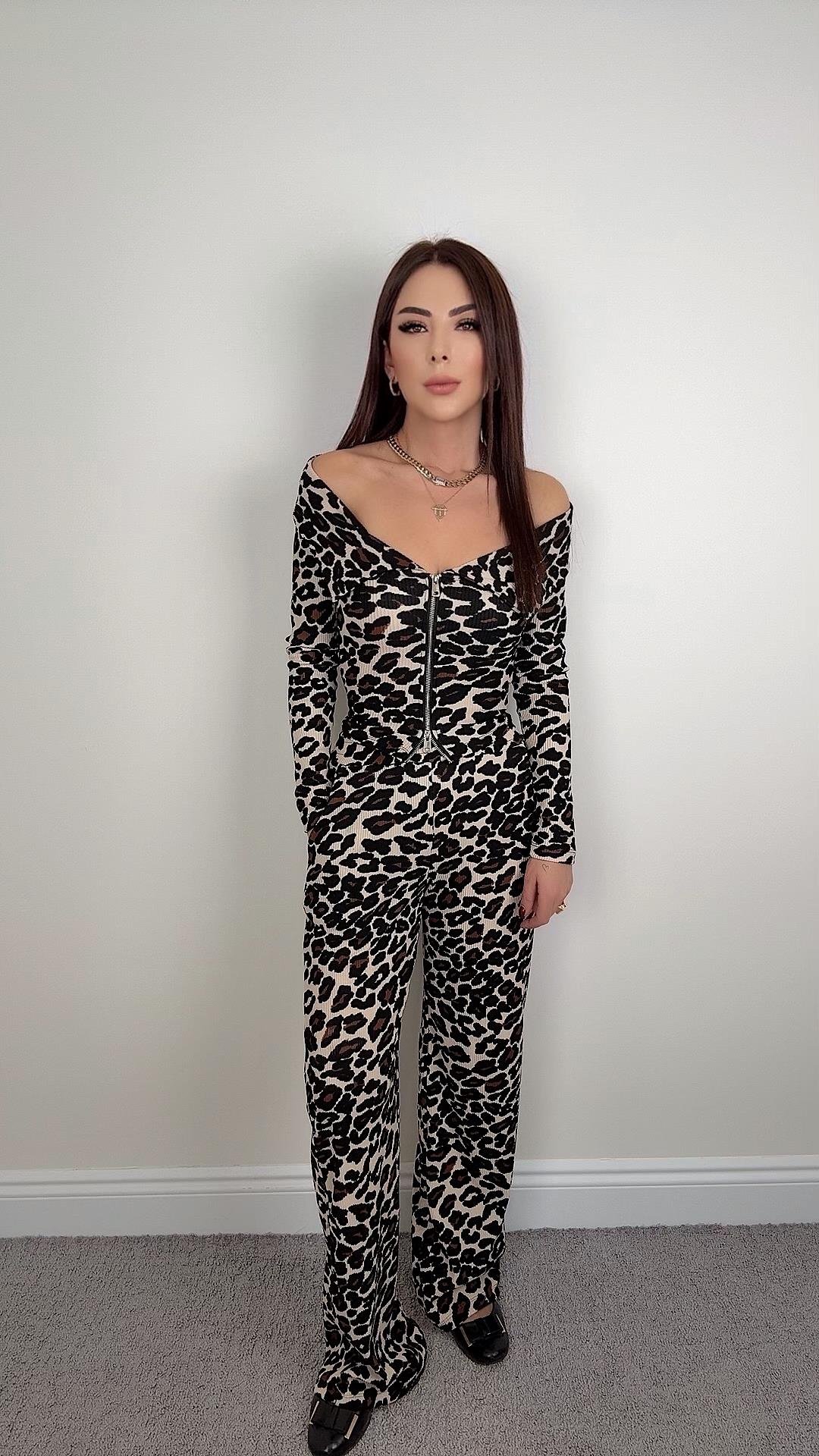 Bead Kadın Bej Kahve Leoparlı Pantolon