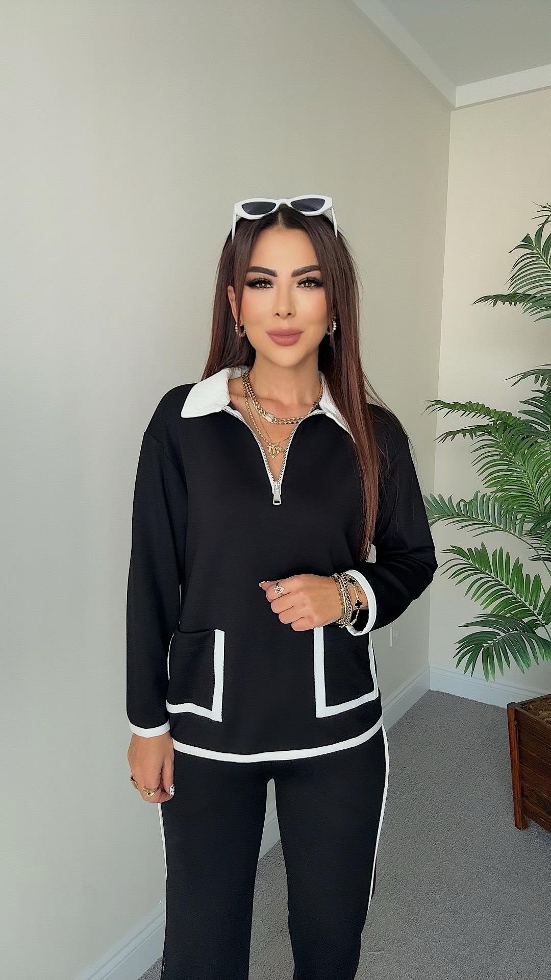 Bebe Kadın Cep ve Yaka Detaylı Siyah Takım