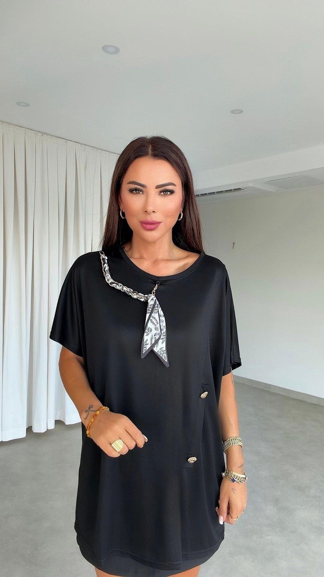 Caje Kadın Fular Detaylı Siyah Bluz