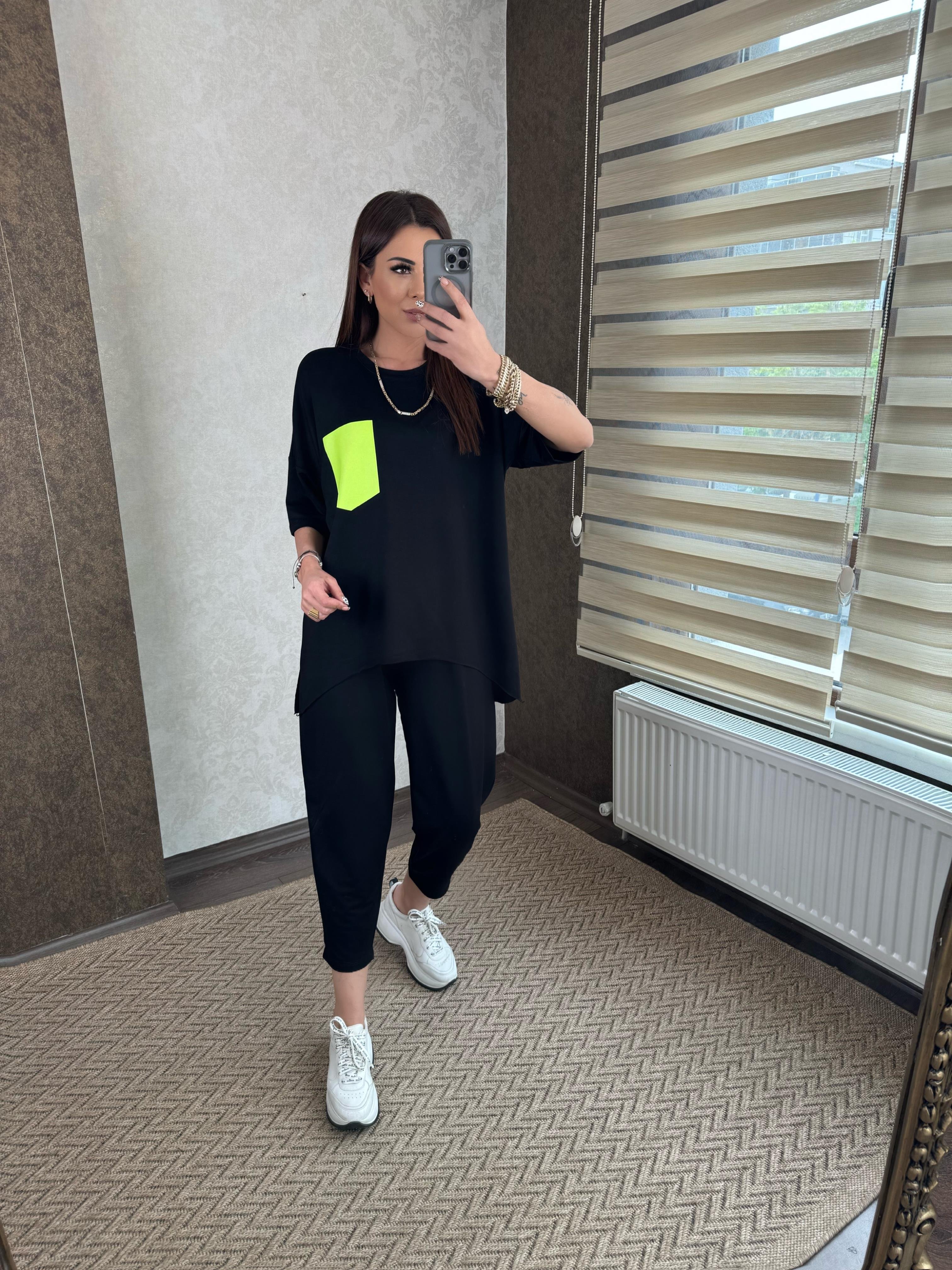 Cebra Kadın Neon Yeşil Cep Detaylı Takım