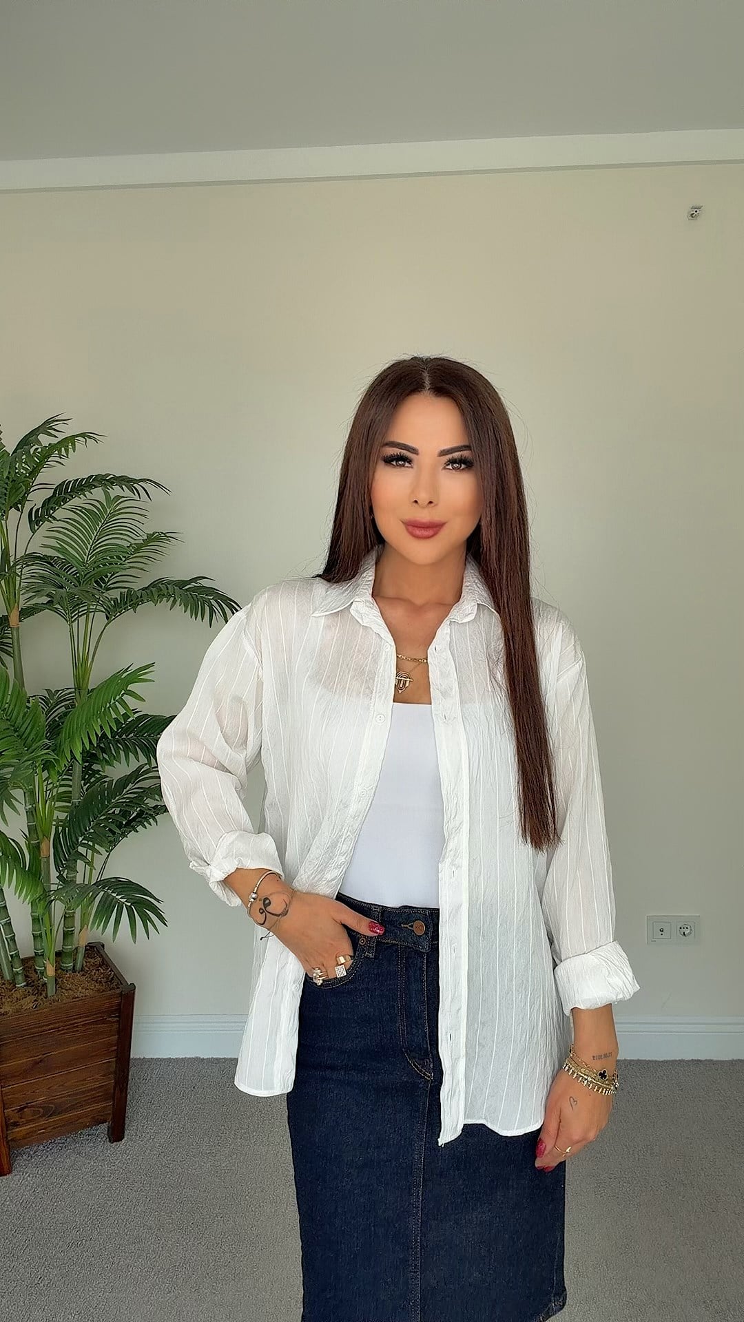 Cover Kadın Beyaz Dökümlü Gömlek