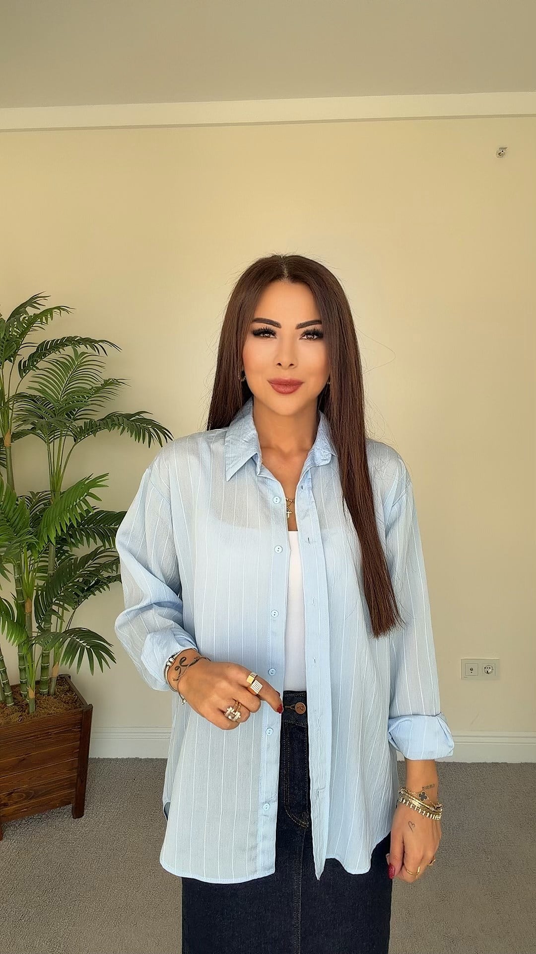 Cover Kadın Mavi Dökümlü Gömlek