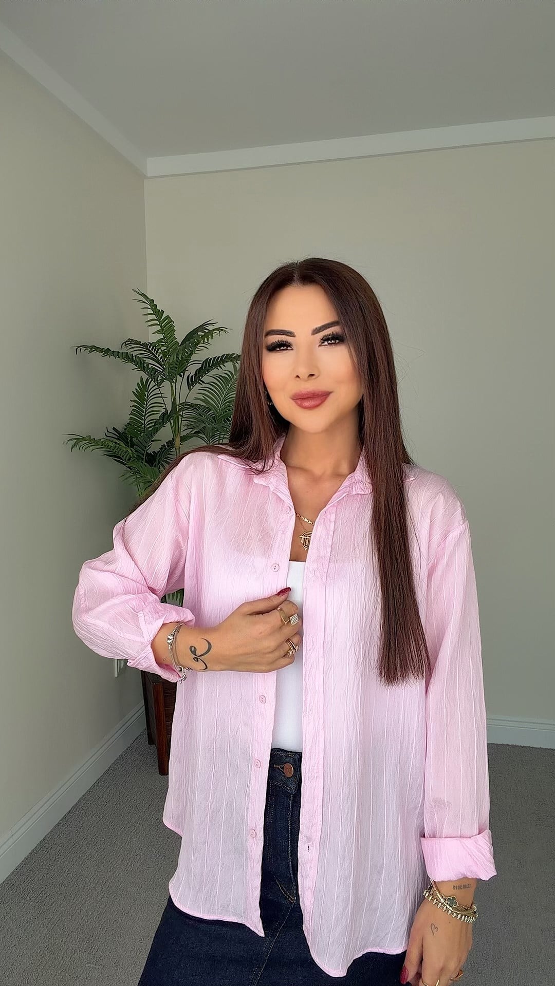 Cover Kadın Pembe Dökümlü Gömlek